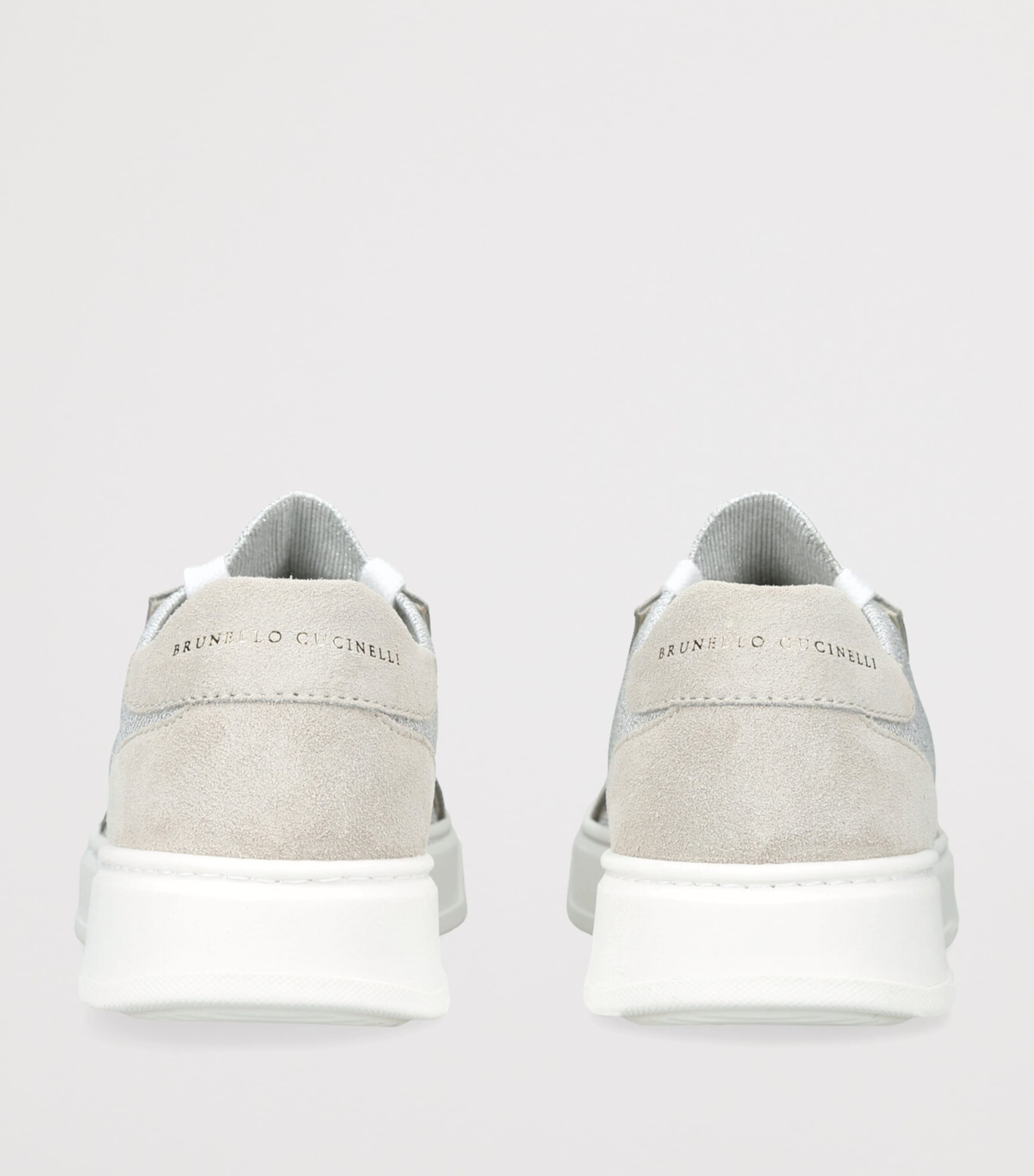 Brunello Cucinelli Suede And Knit Monili-Detail Sneakers Grey Image 2