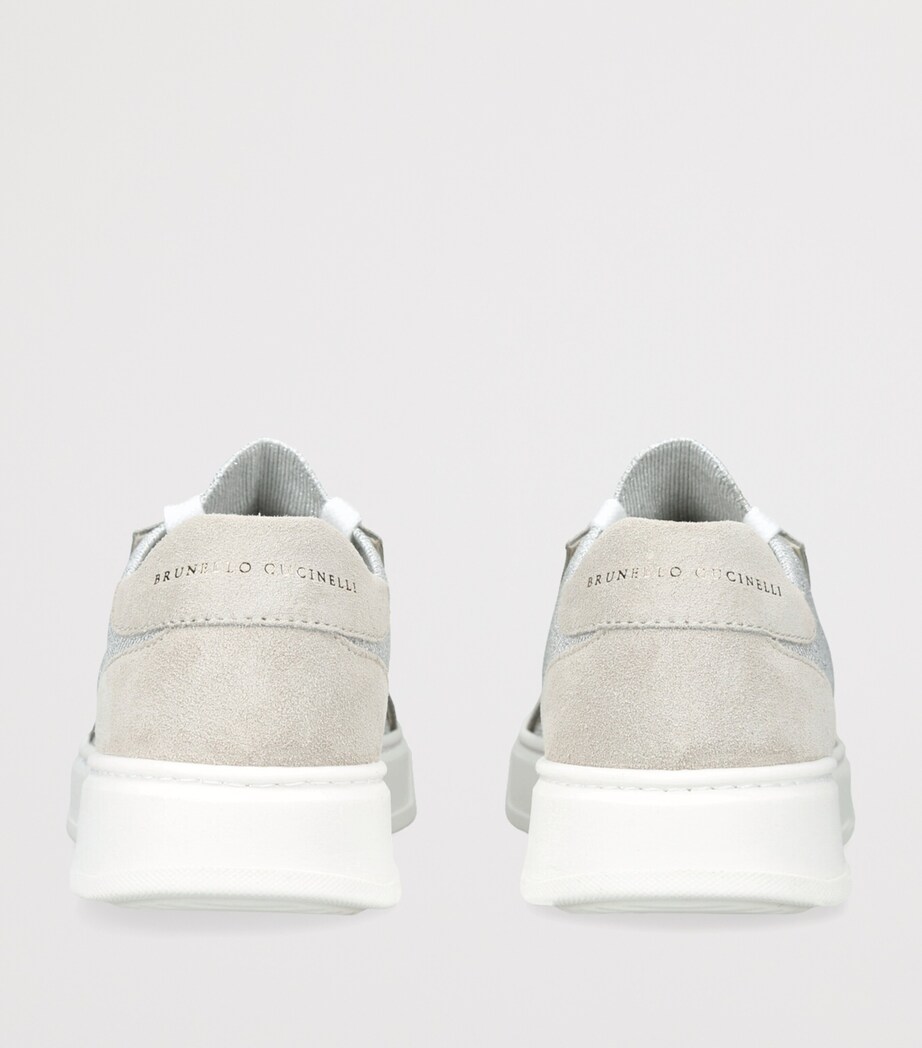 Brunello Cucinelli Suede And Knit Monili-Detail Sneakers Grey Image 2