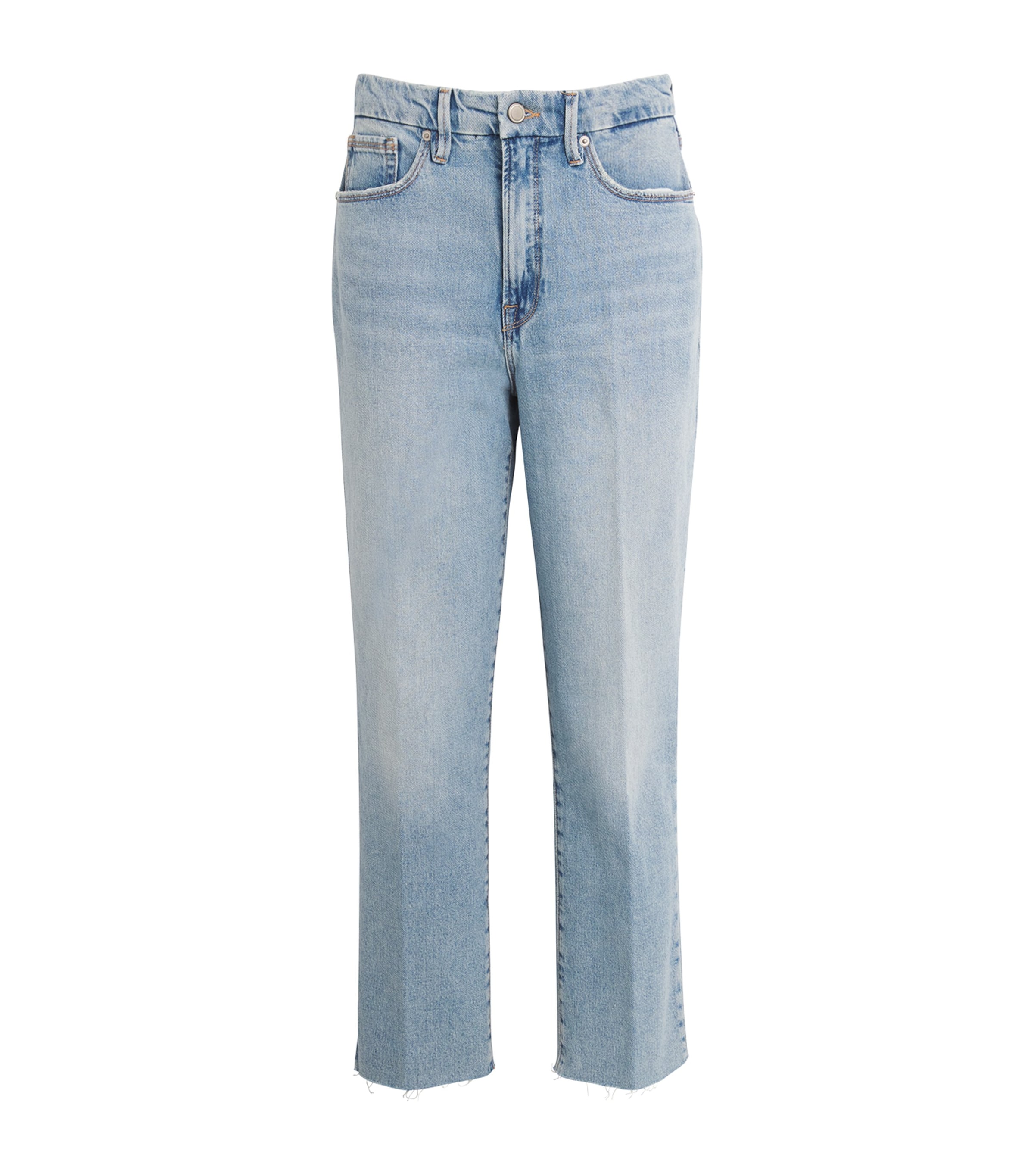 Good American Good Boy Straight Cropped Jeans In Blue