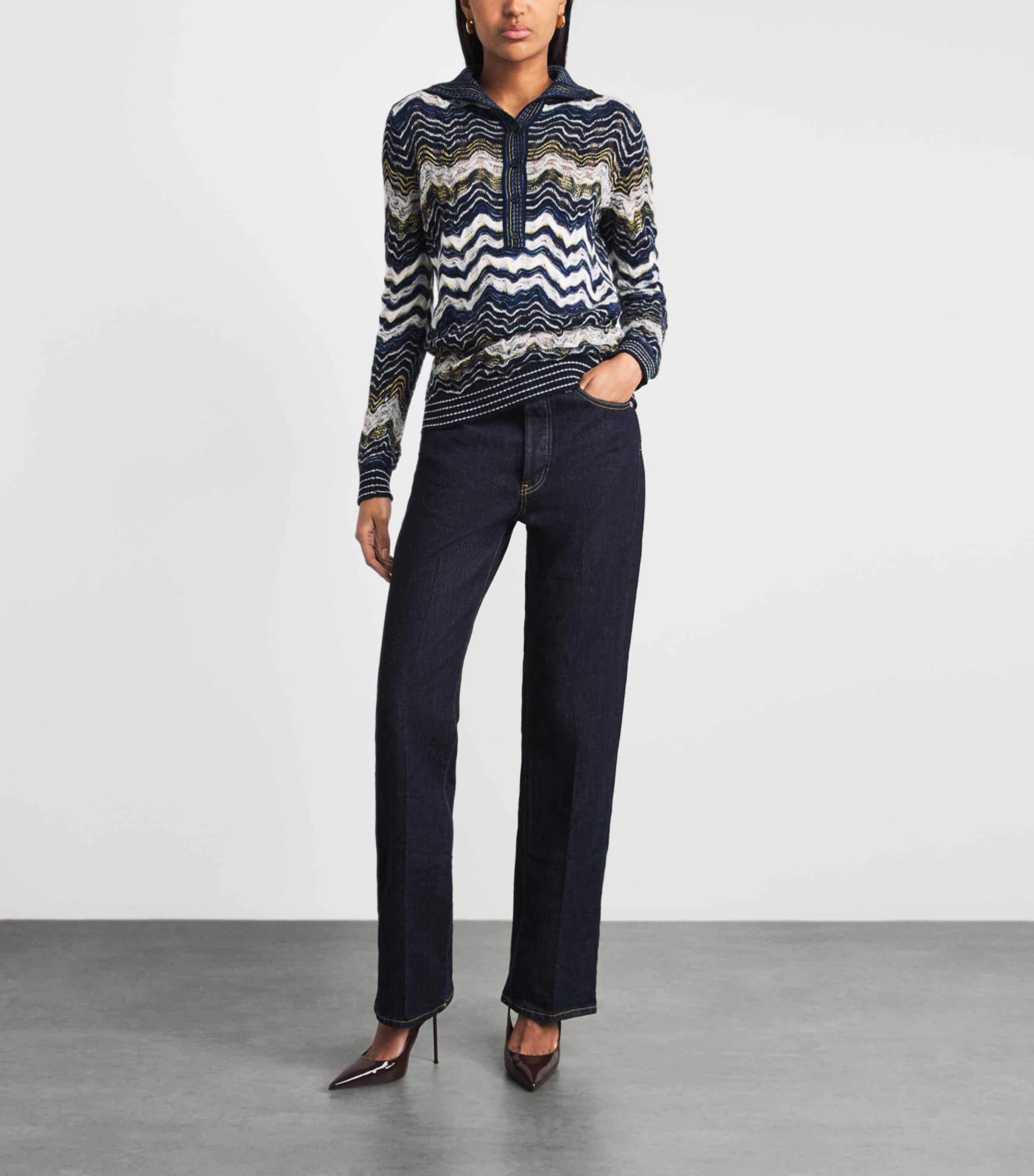 Missoni Womens Wool-Blend Jacquard Sweater Bl Bs W/ Yl,wt Image 2