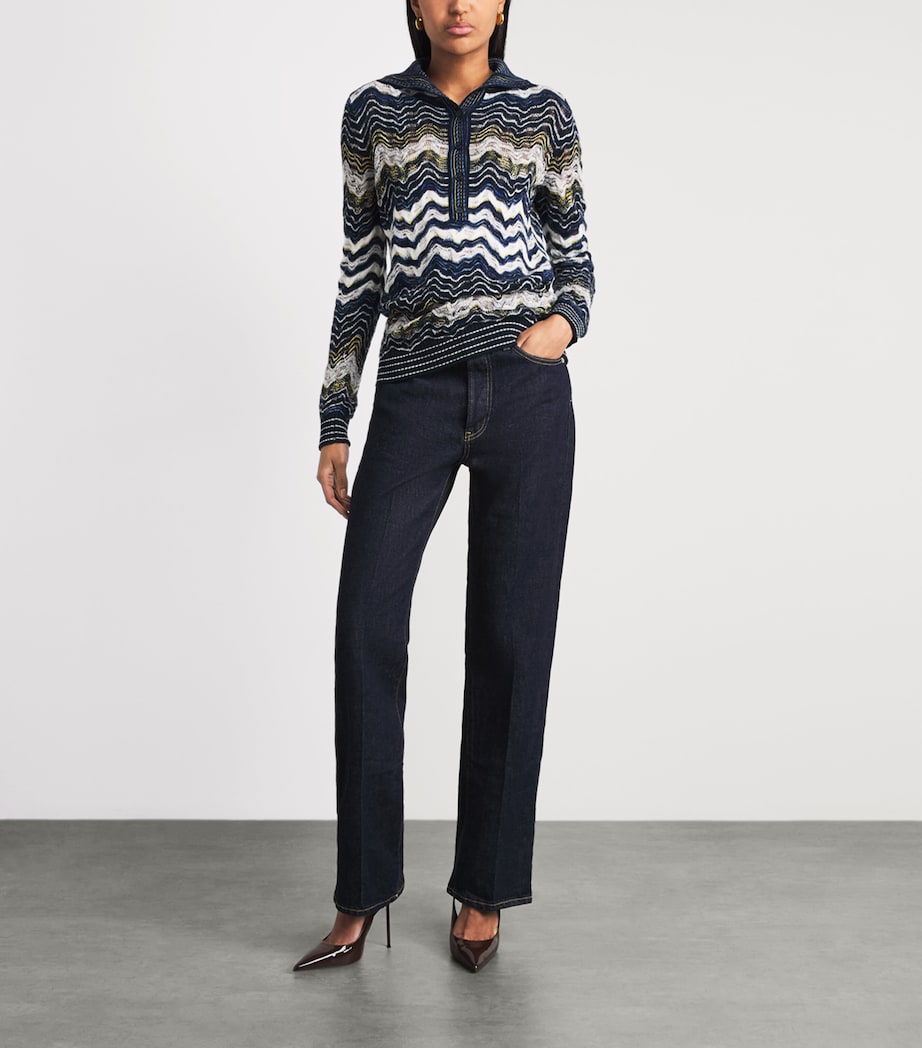 Missoni Womens Wool-Blend Jacquard Sweater Bl Bs W/ Yl,wt Image 2