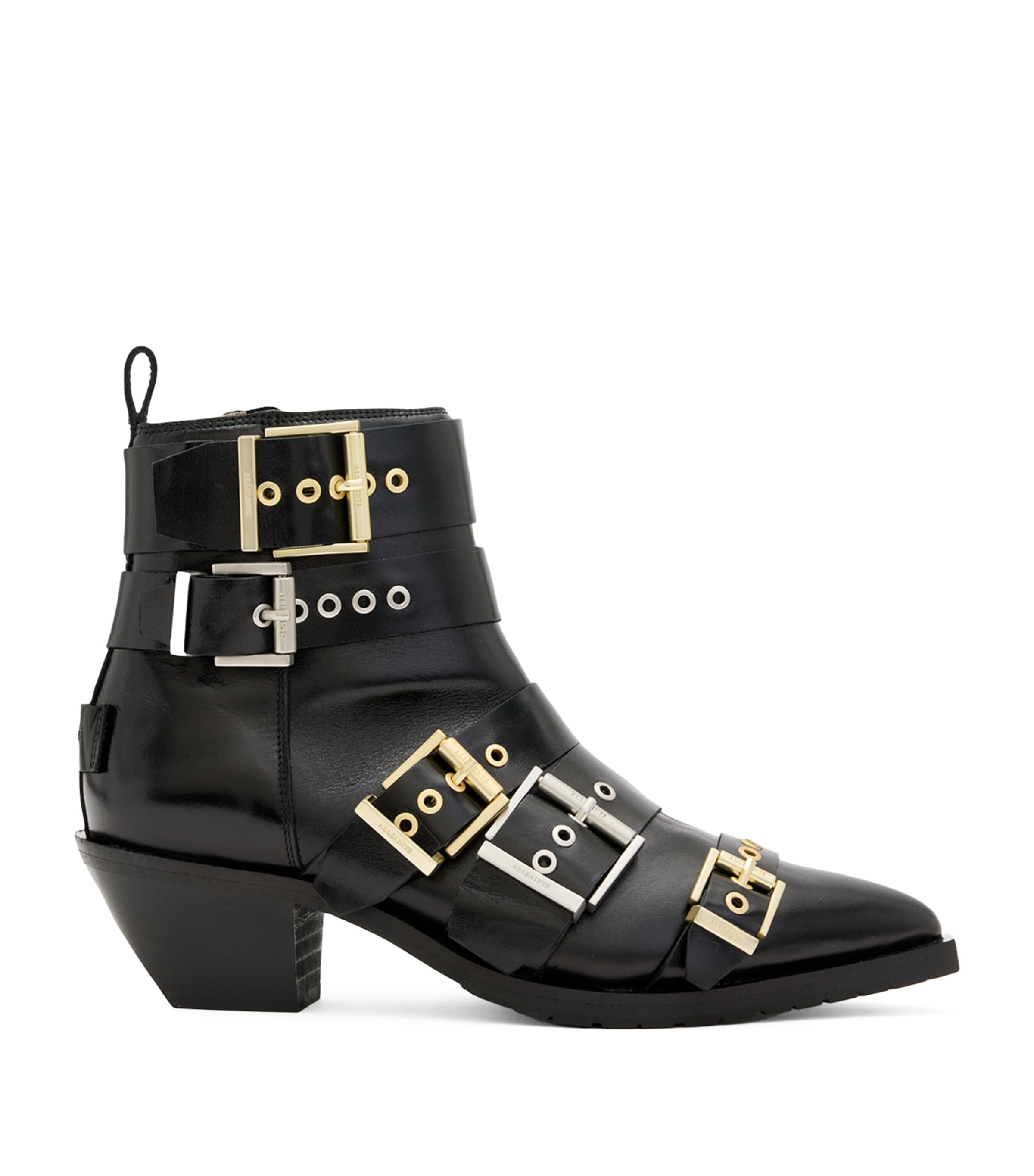 Allsaints Leather Buckle-detail Jane Boots 43 In Black