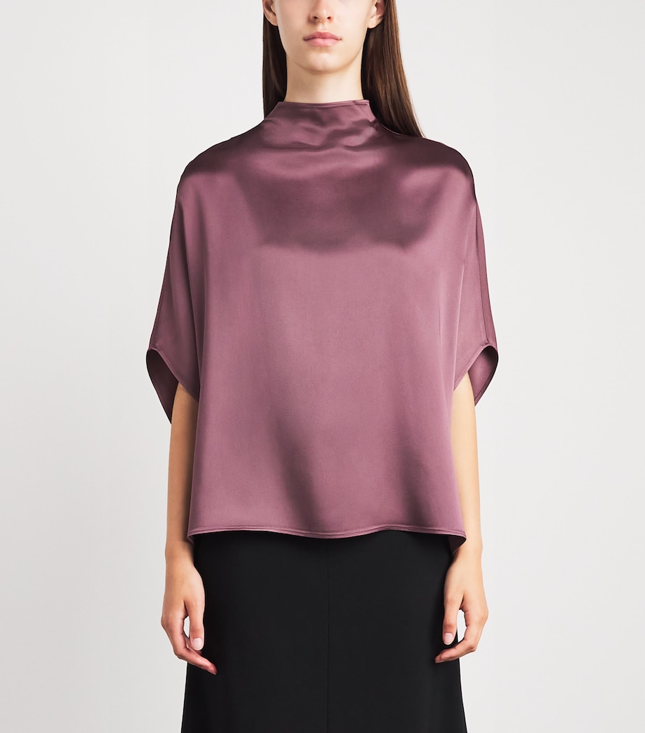 LAPOINTE Womens Satin Cape Blouse Dark Mauve Image 4