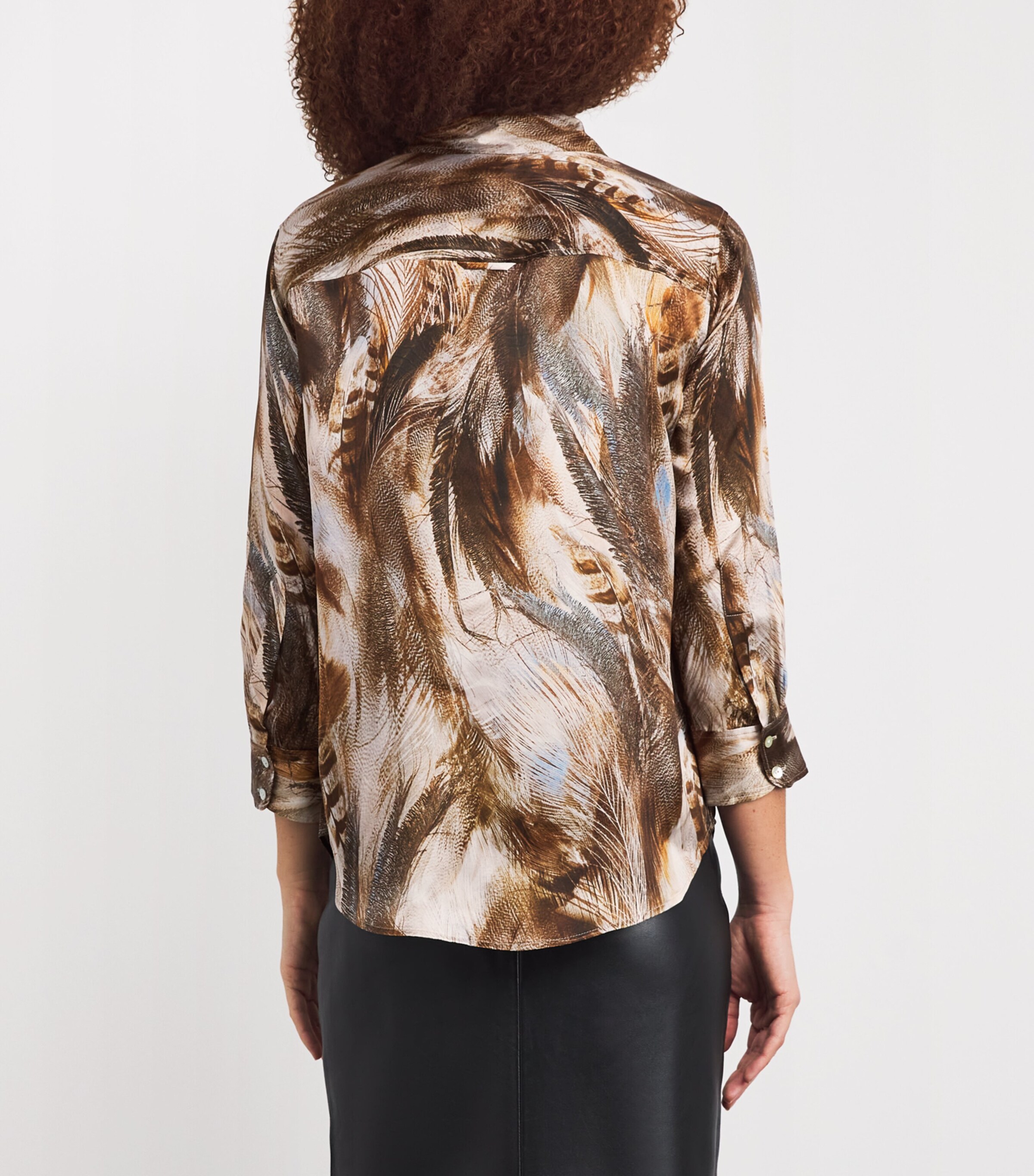 Silk Cropped-Sleeve Dani Blouse NEUTRAL/BL MIX FTHER Image 4