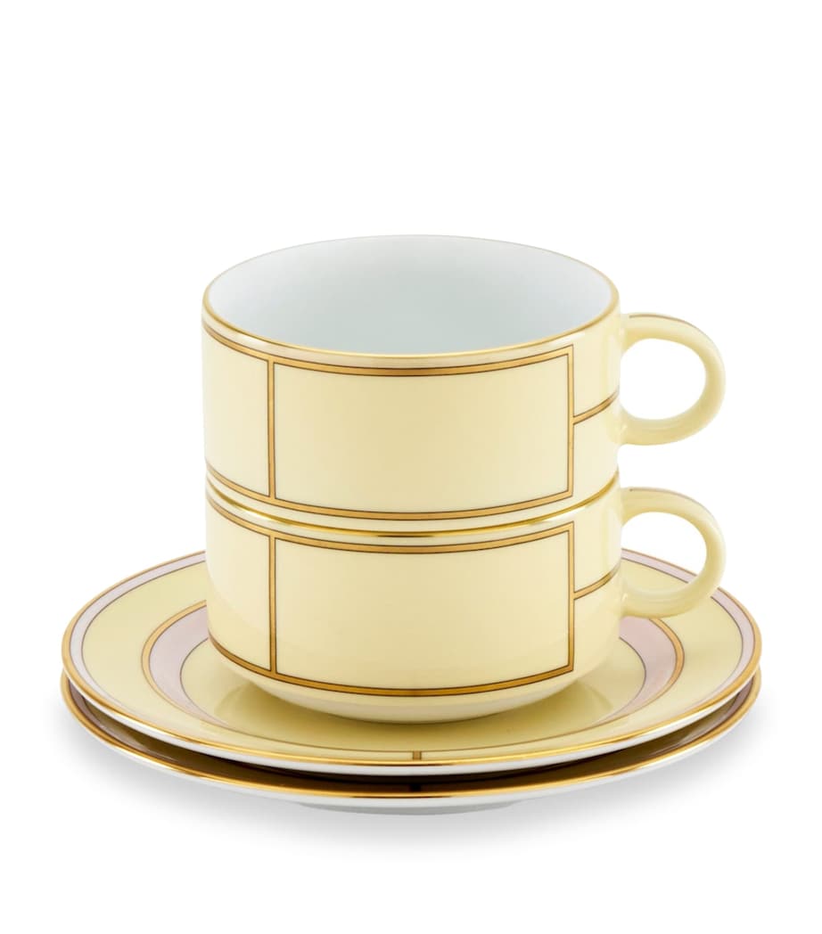 Set of 2 Porcelain Colonna Diva Giallo Teacups and Saucers G00134901 Image 2