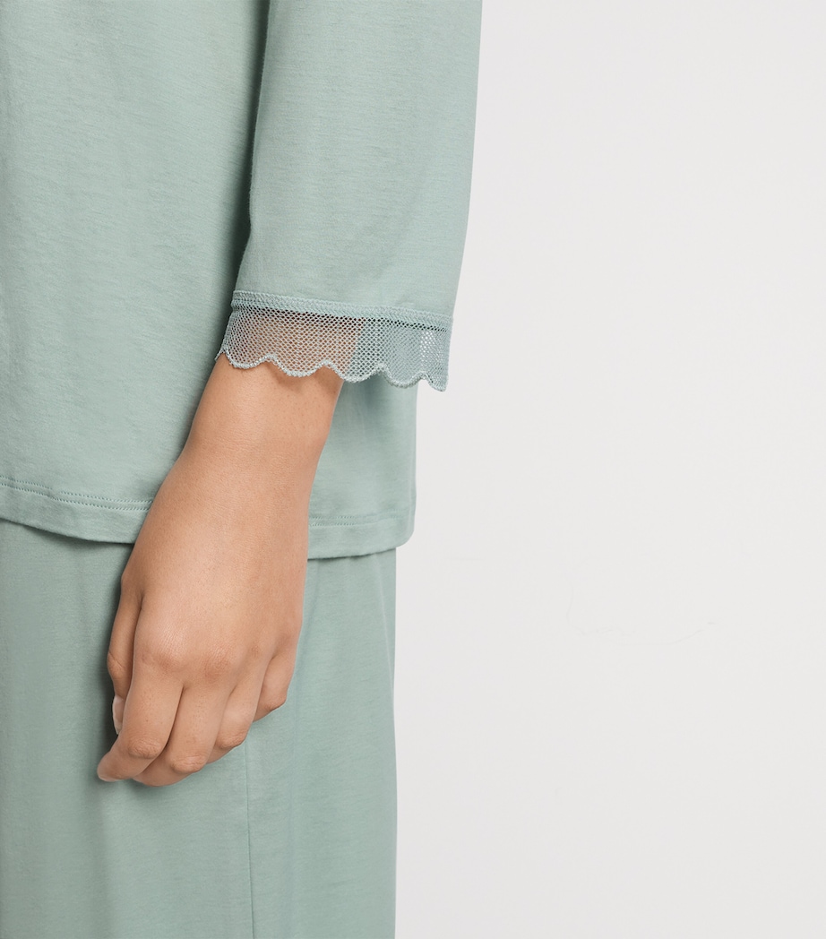 Hanro Womens Cotton Long Inaya Pyjama Set Dark Seafoam Image 5