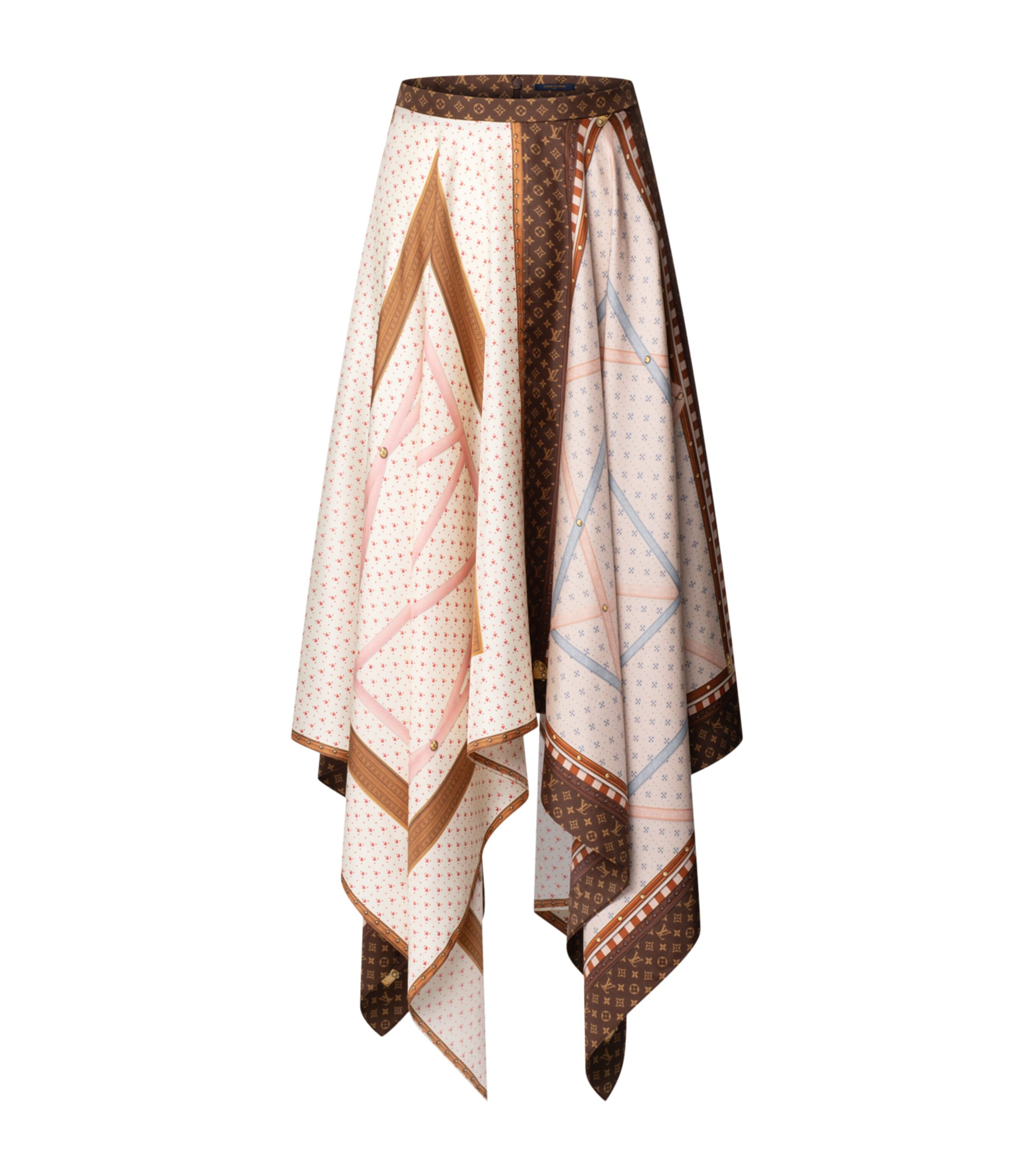 LOUIS VUITTON Womens Silk Trunk Handkerchief Maxi Skirt Beige Image 1
