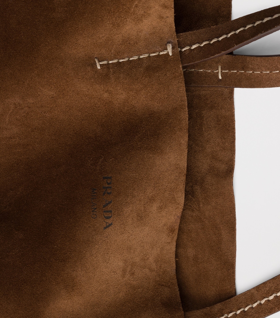 Prada Womens Large Leather-Crochet Tote Bag Brown Image 5