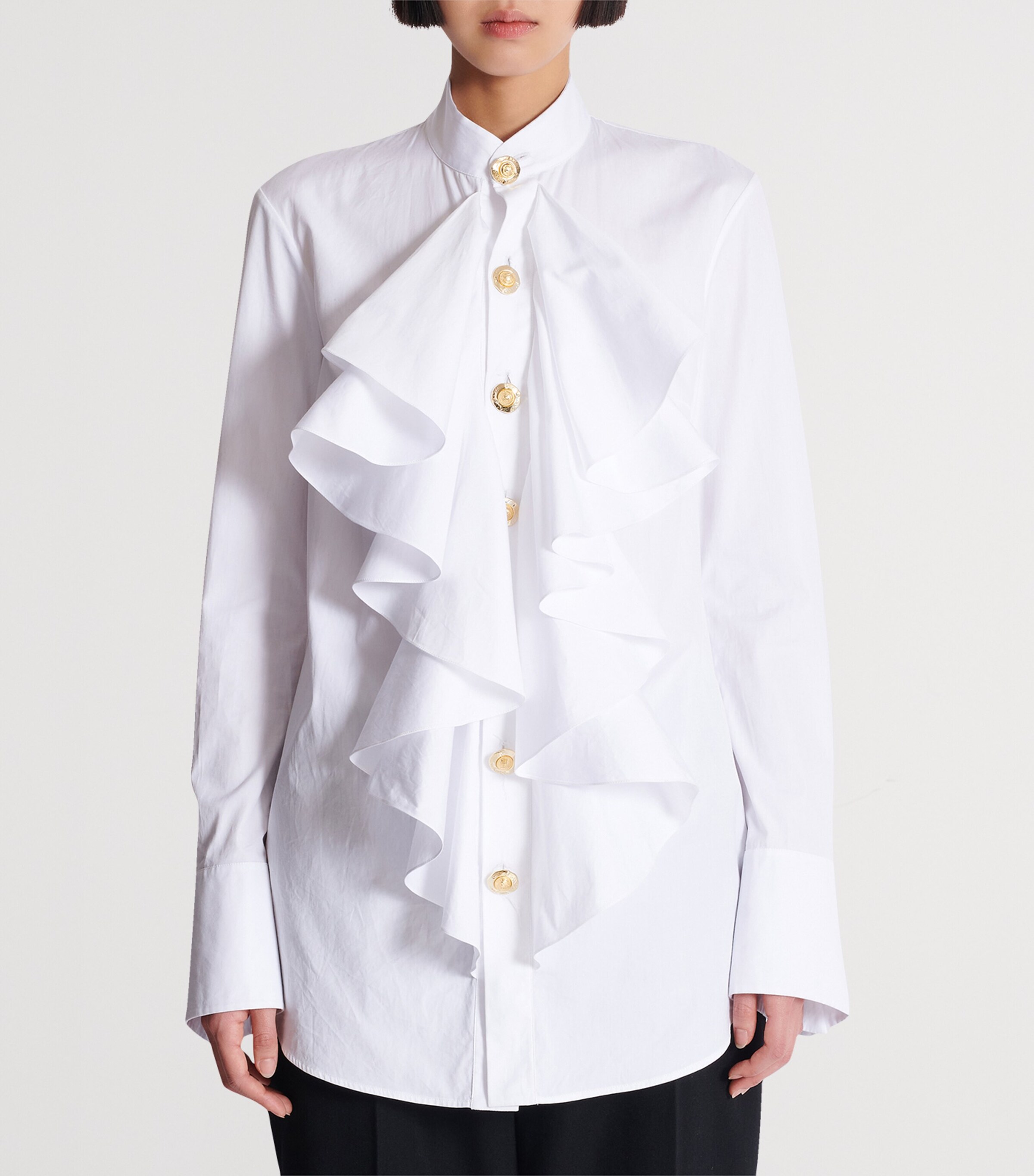 Cotton Poplin Ruffled Shirt 0FA BLANC Image 8
