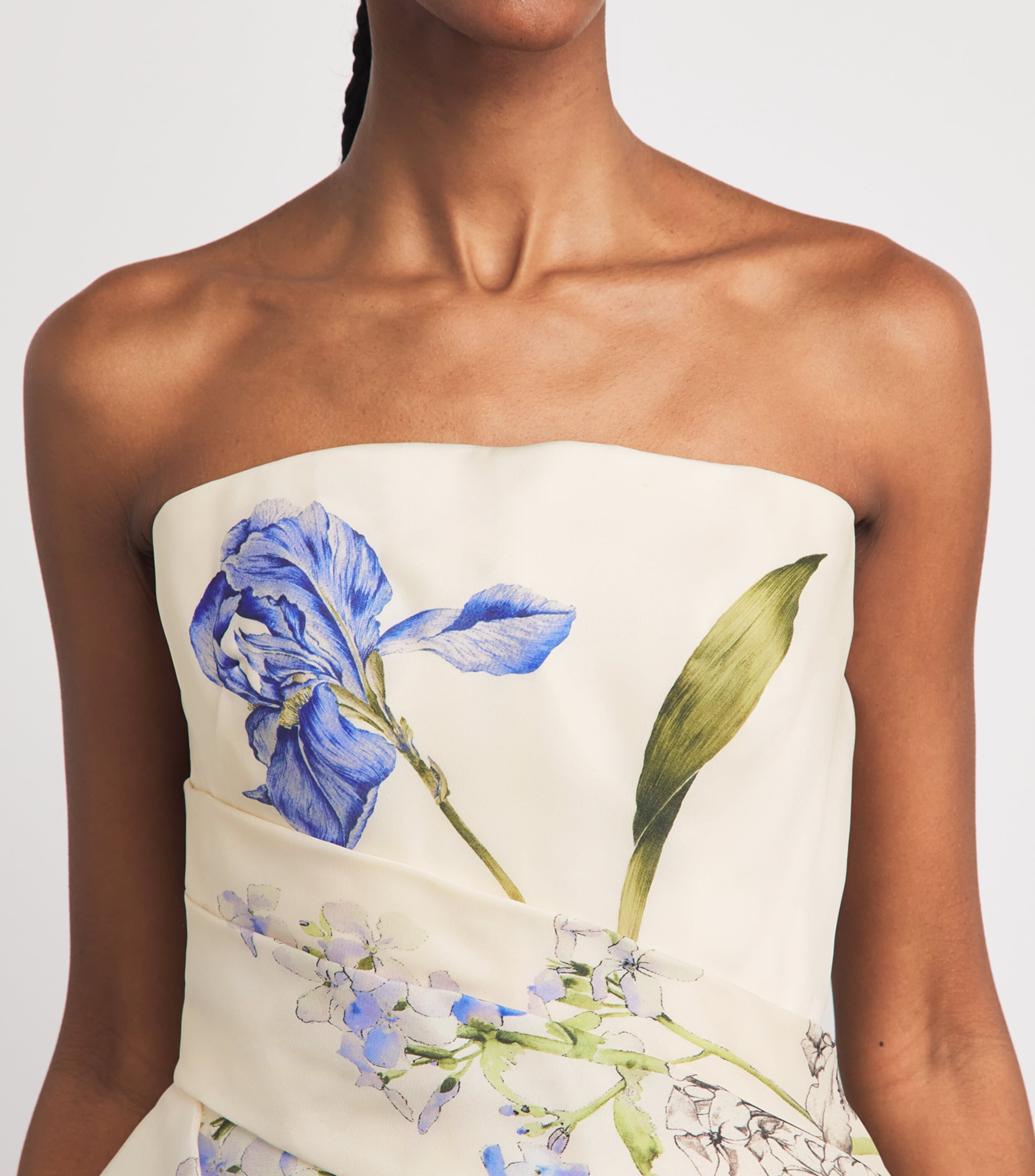 Monique Lhuillier Womens Silk Floral Peplum Gown Ivory Multi Image 3