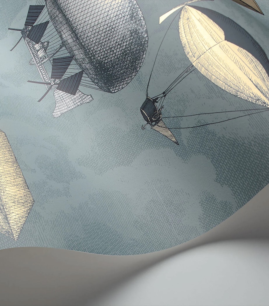 x Fornasetti Set of 2 Macchine Volanti Wallpaper Rolls SKY BLUE&METALLIC Image 2