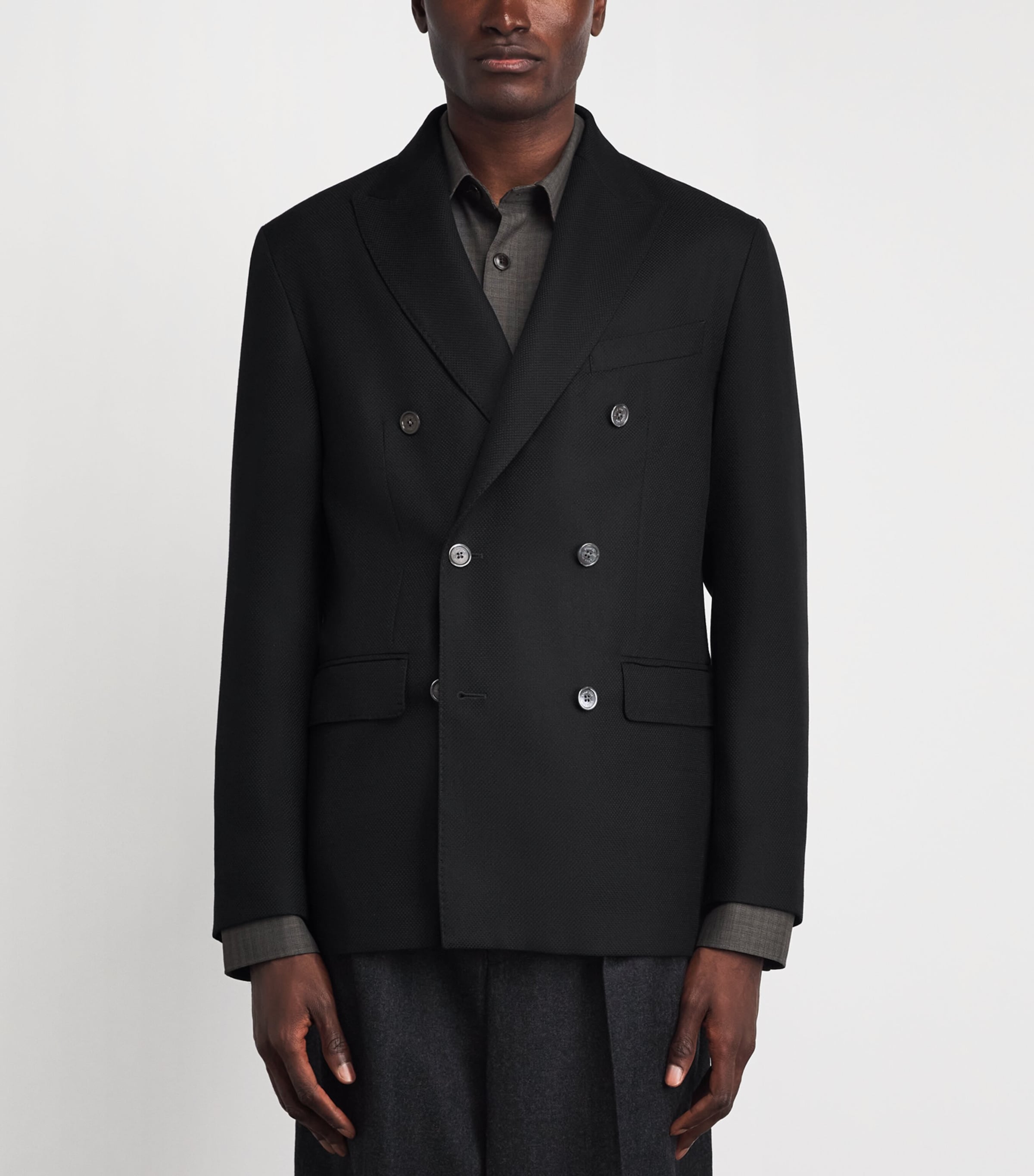Eton Mens Wool Double-Breasted Blazer Black Image 4