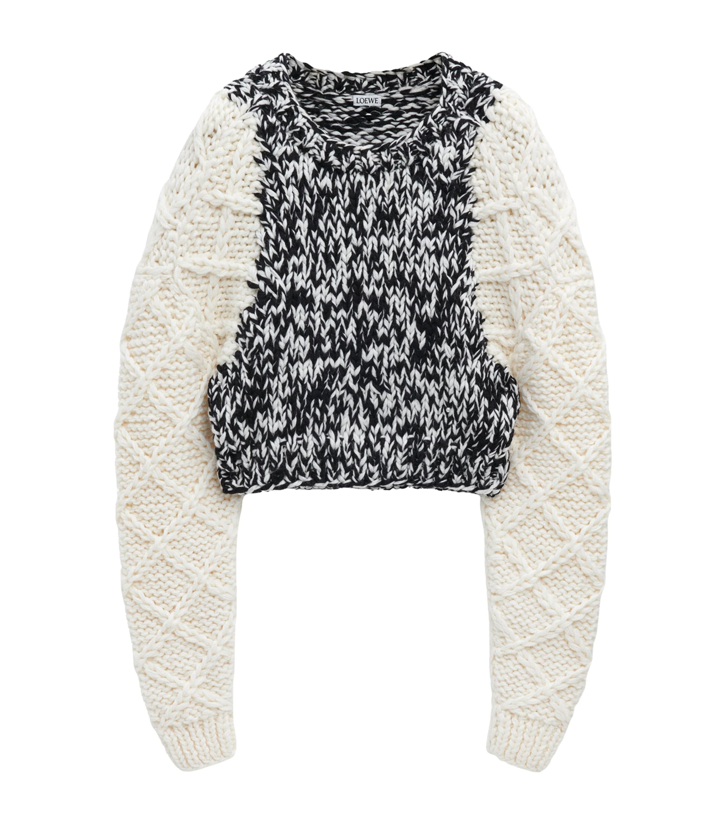 Shop Loewe Wool-blend Cropped Sweater In White