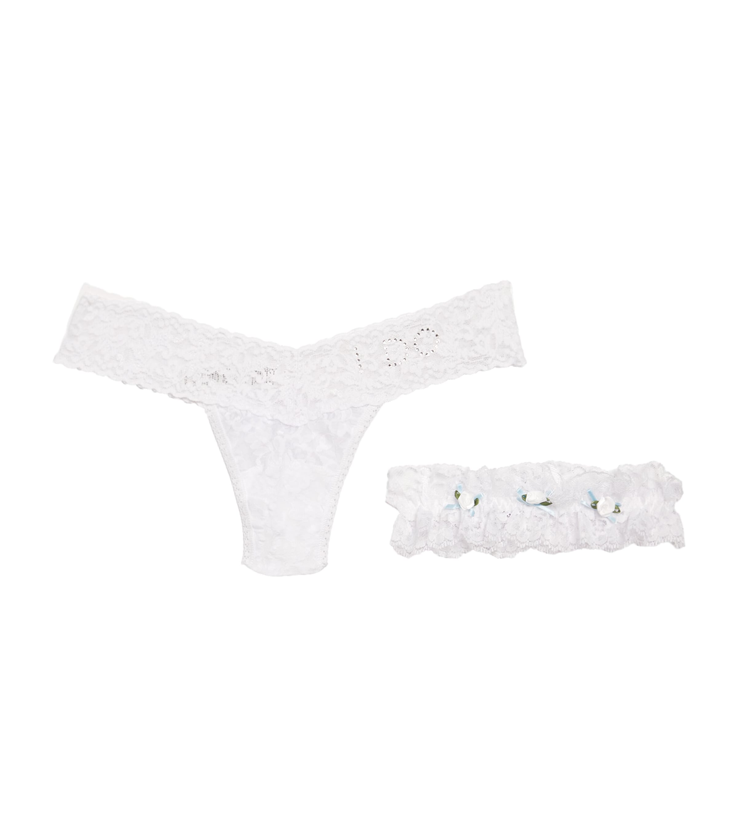 Hanky Panky I Do Original Rise Thong & Garter Set In Neutral