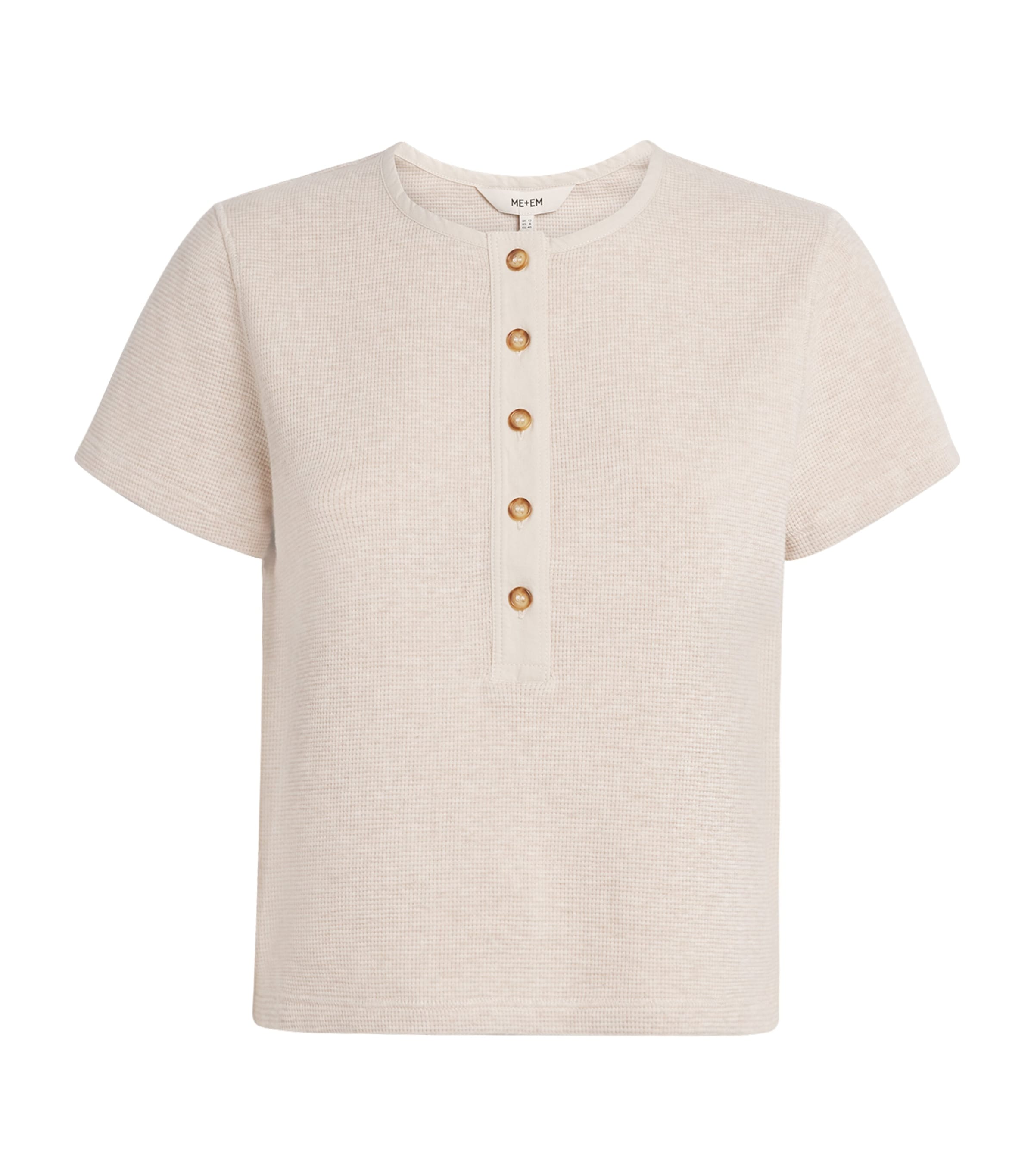 ME+EM Womens Waffle-Knit Henley Baby T-Shirt Oatmeal Image 1