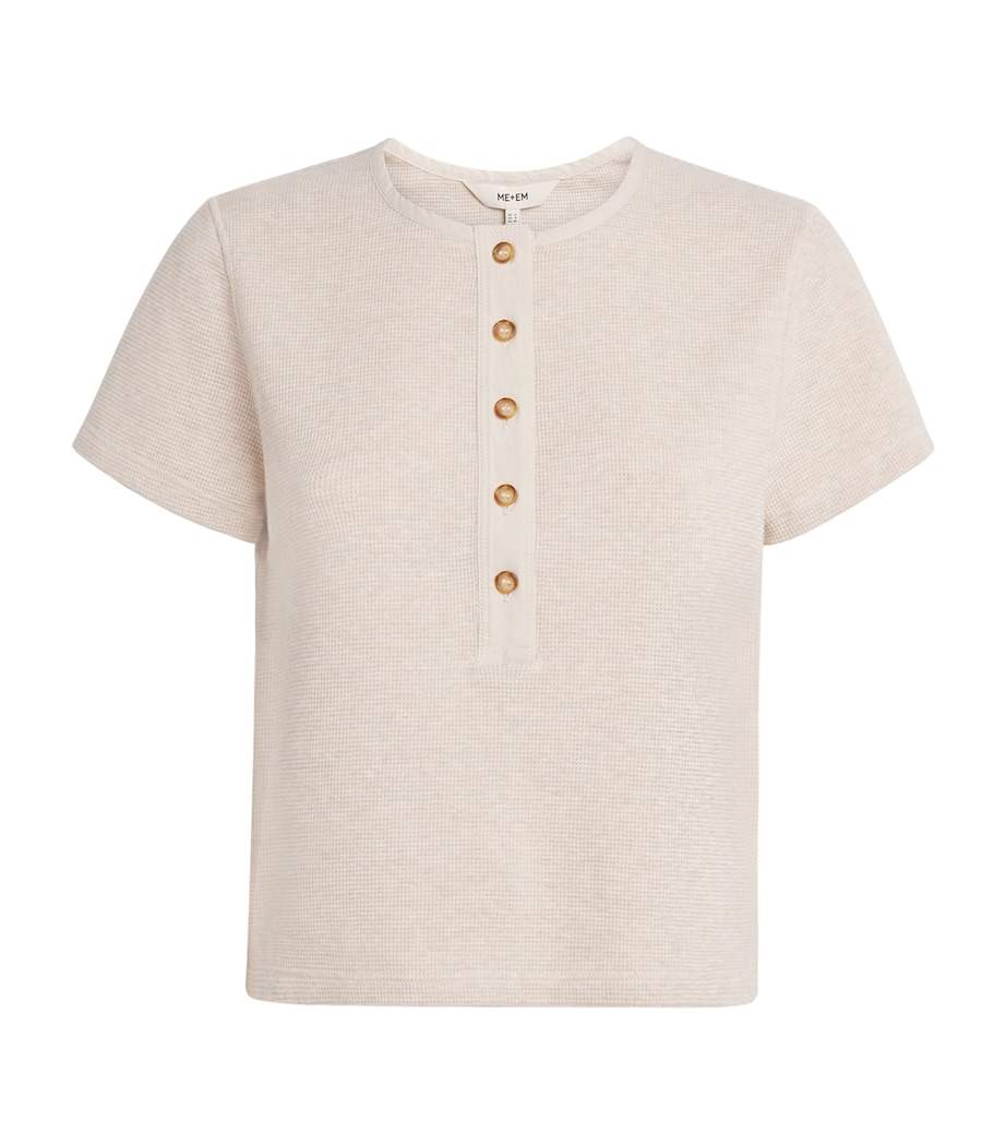 ME+EM Womens Waffle-Knit Henley Baby T-Shirt Oatmeal Image 1