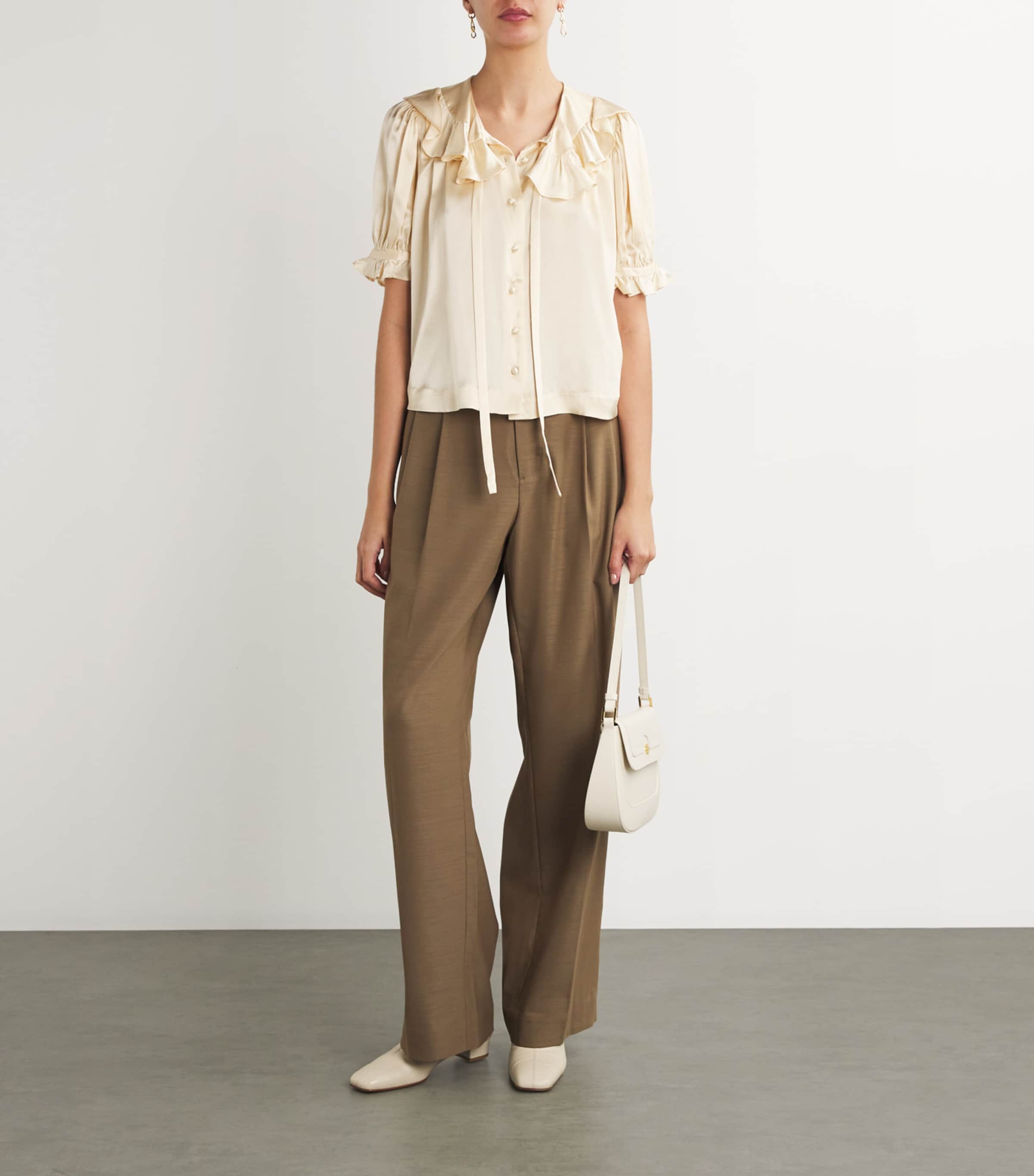 DÔEN Womens Silk Ruffled-Collar Kelela Blouse Candle Light Image 2