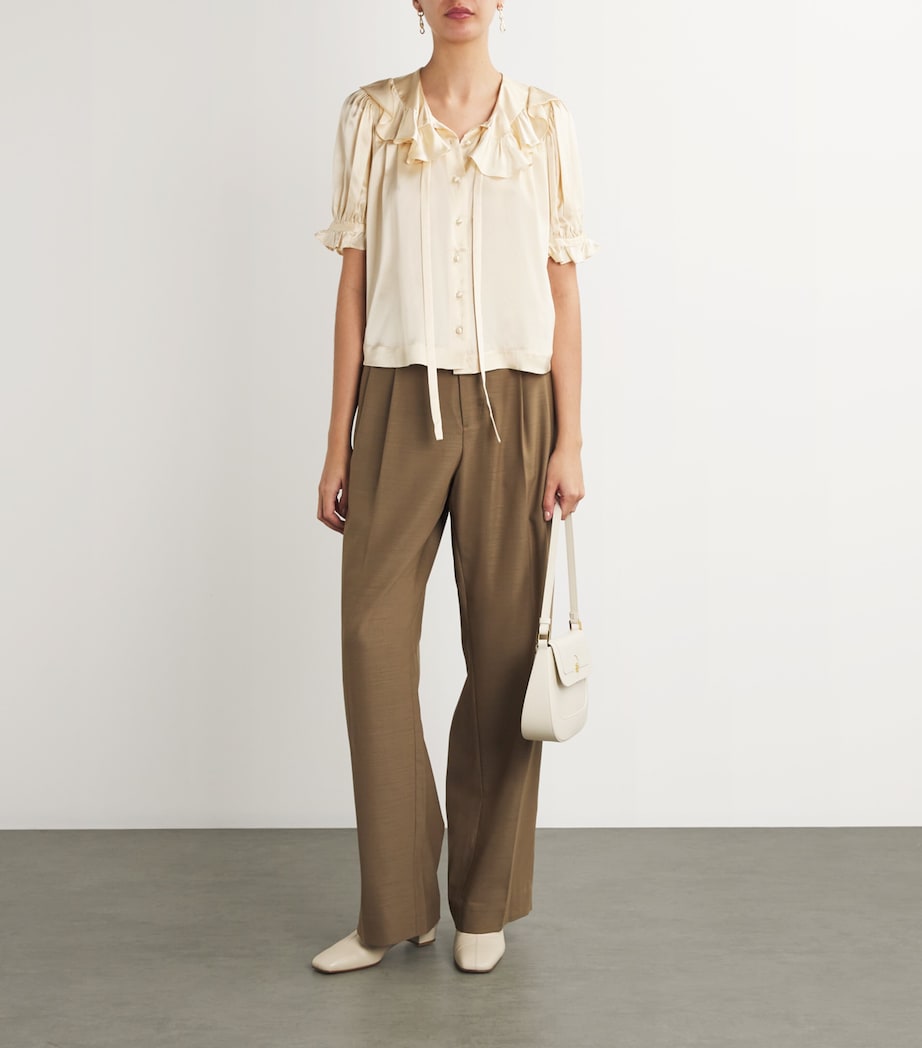 DÔEN Womens Silk Ruffled-Collar Kelela Blouse Candle Light Image 2