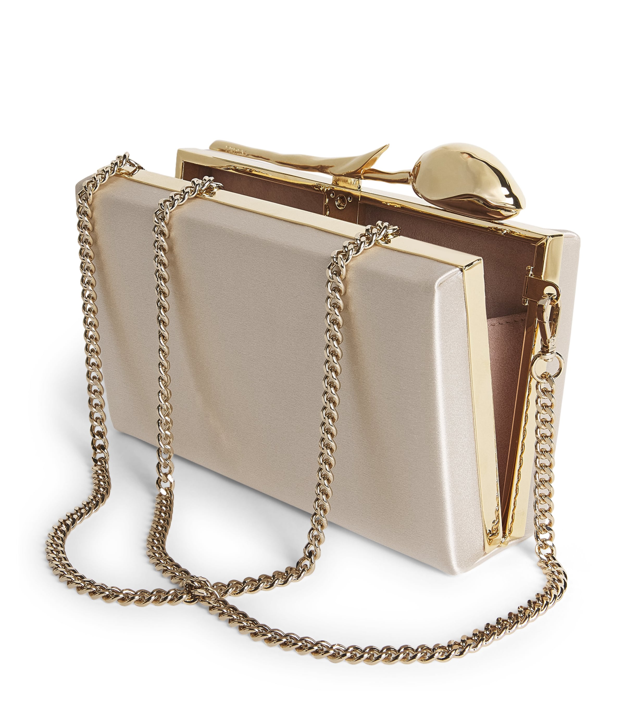 Erdem Satin Bloom Clutch Bag Champagne
