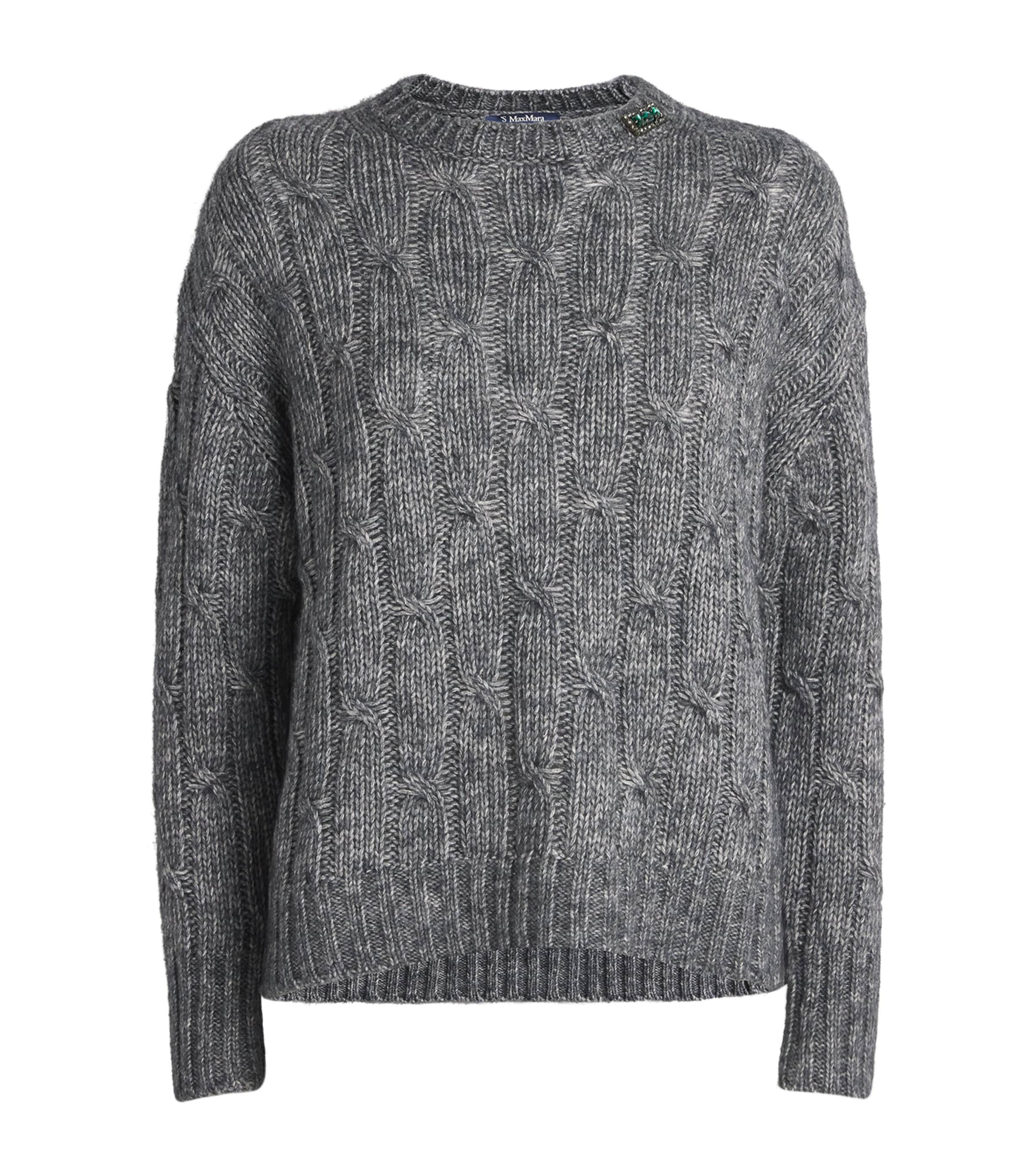 Max Mara Cotton-alpaca-wool Cable-knit Sweater In Gray