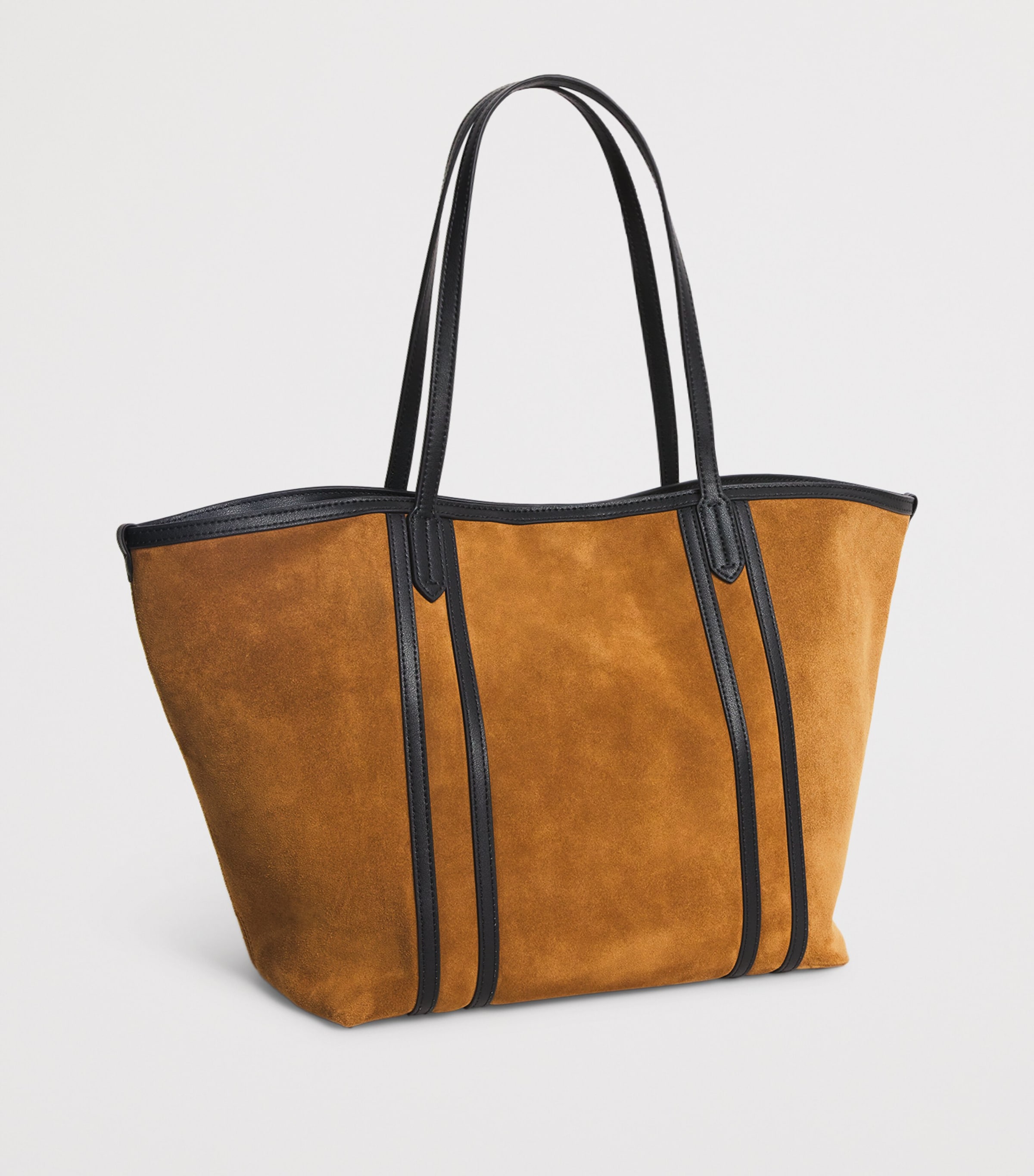 Harrods Suede Leather-Trim Tote Bag Brown Image 3