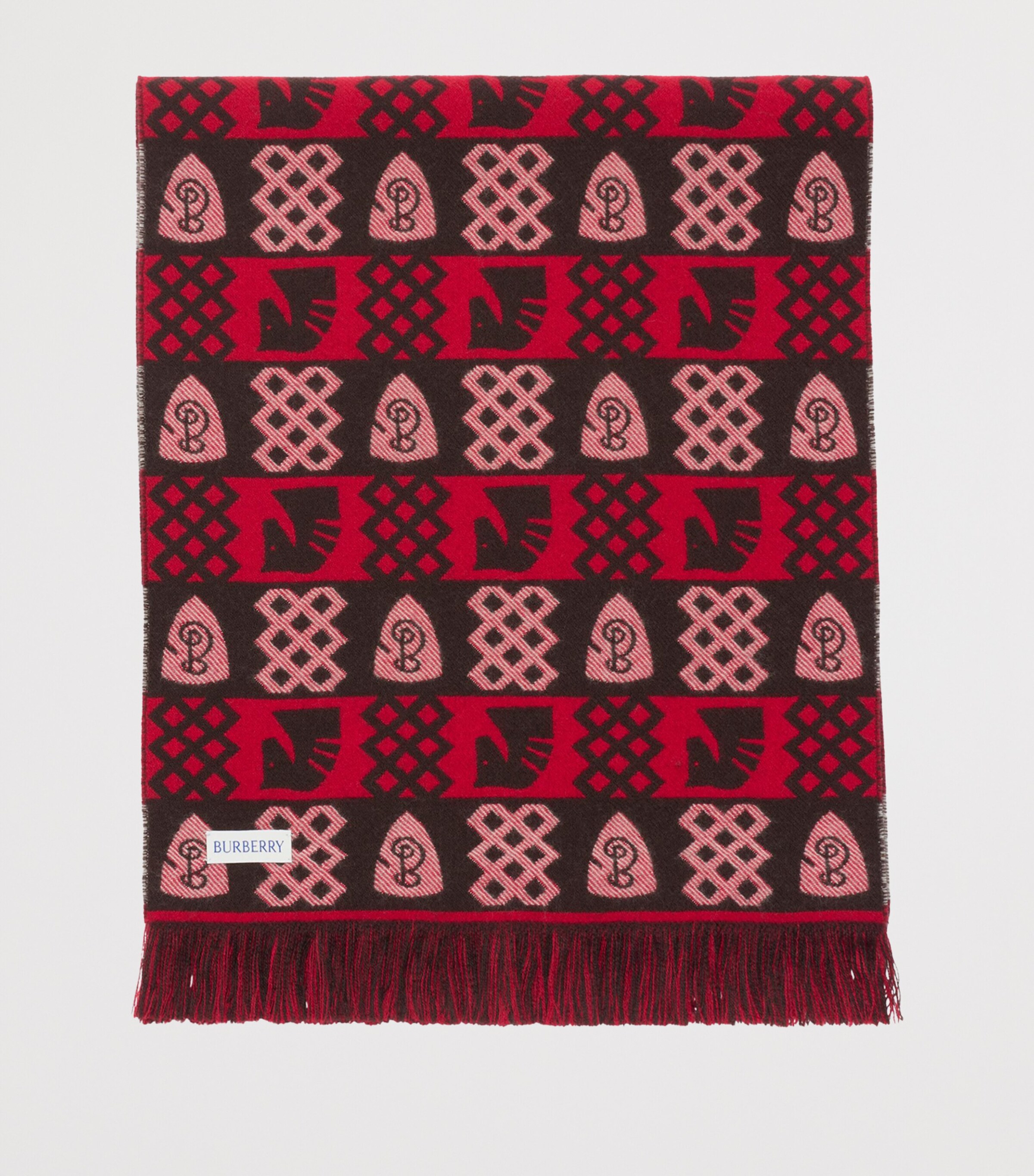 Burberry Wool Fair Isle Chess Scarf Post Red Image 2