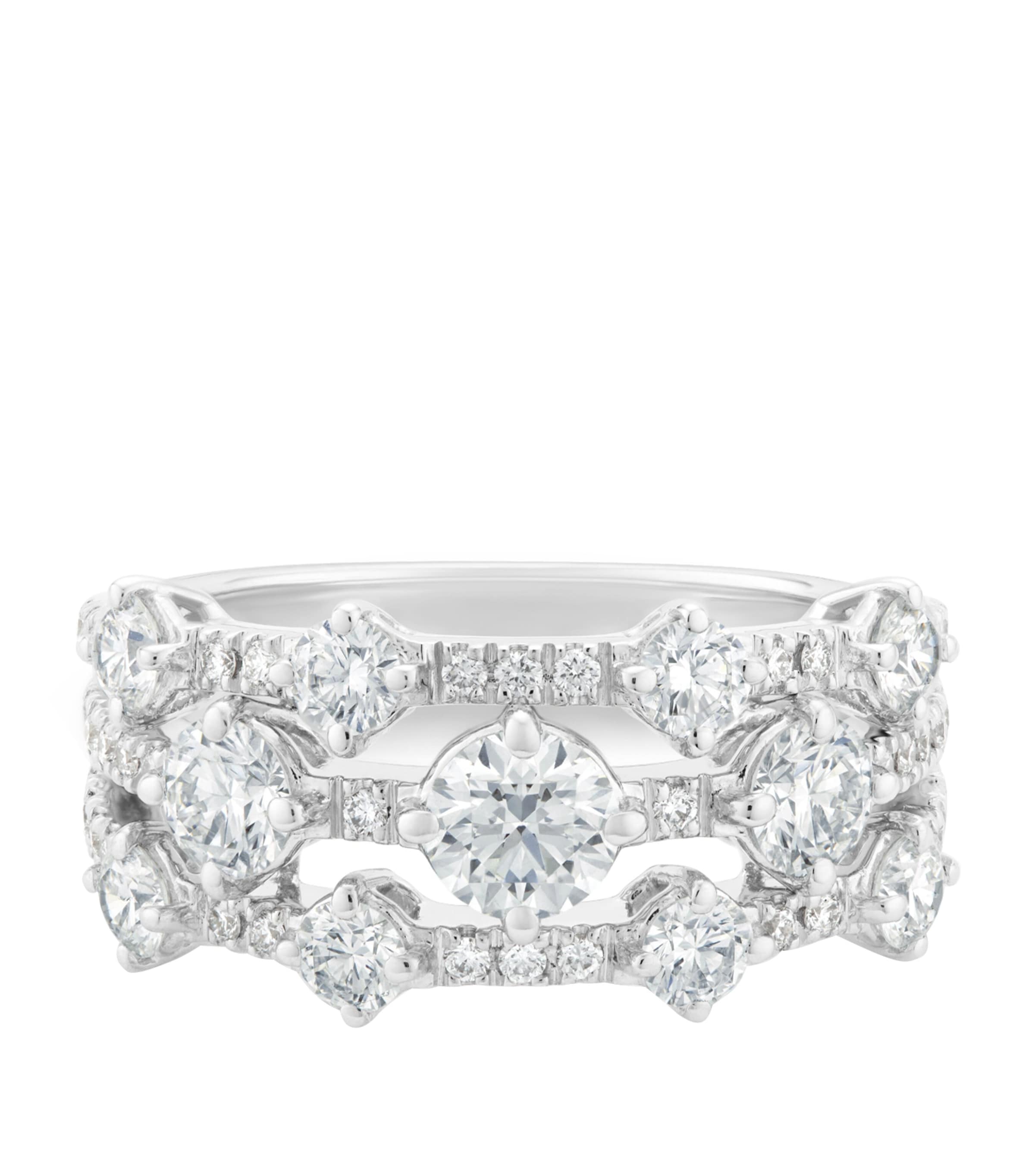 De Beers White Gold And Diamond Arpeggia Three Row Ring In Silver