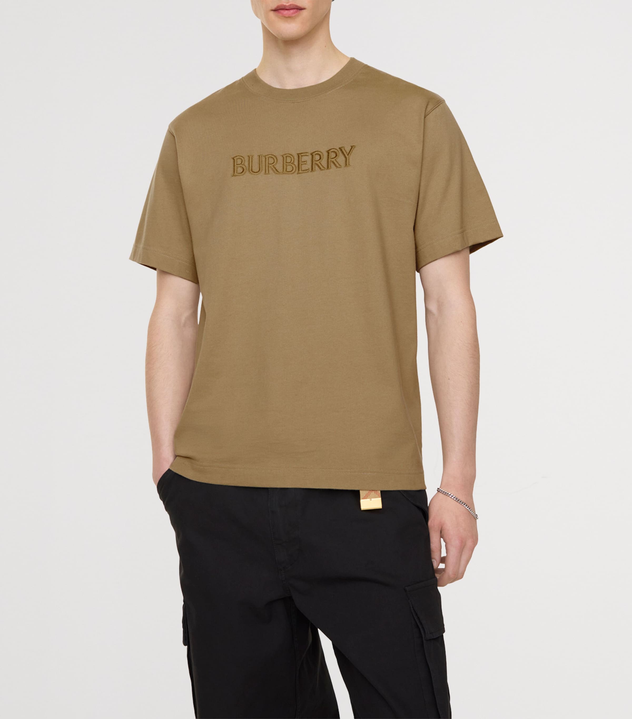 Burberry Mens Cotton Logo T-Shirt Sparrow Beige Image 2