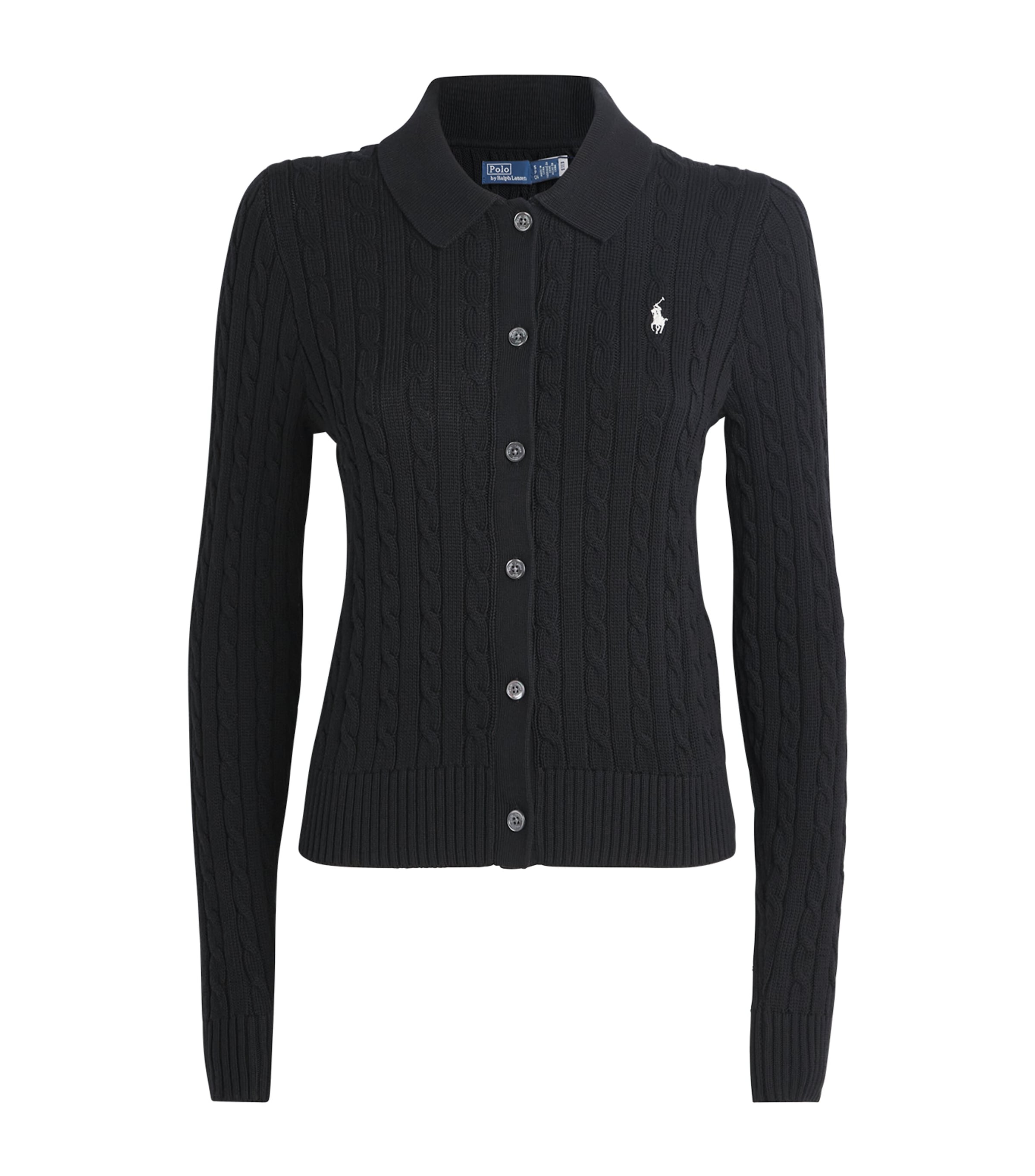 Polo Ralph Lauren Cotton Polo Pony Cable-knit Cardigan In Black