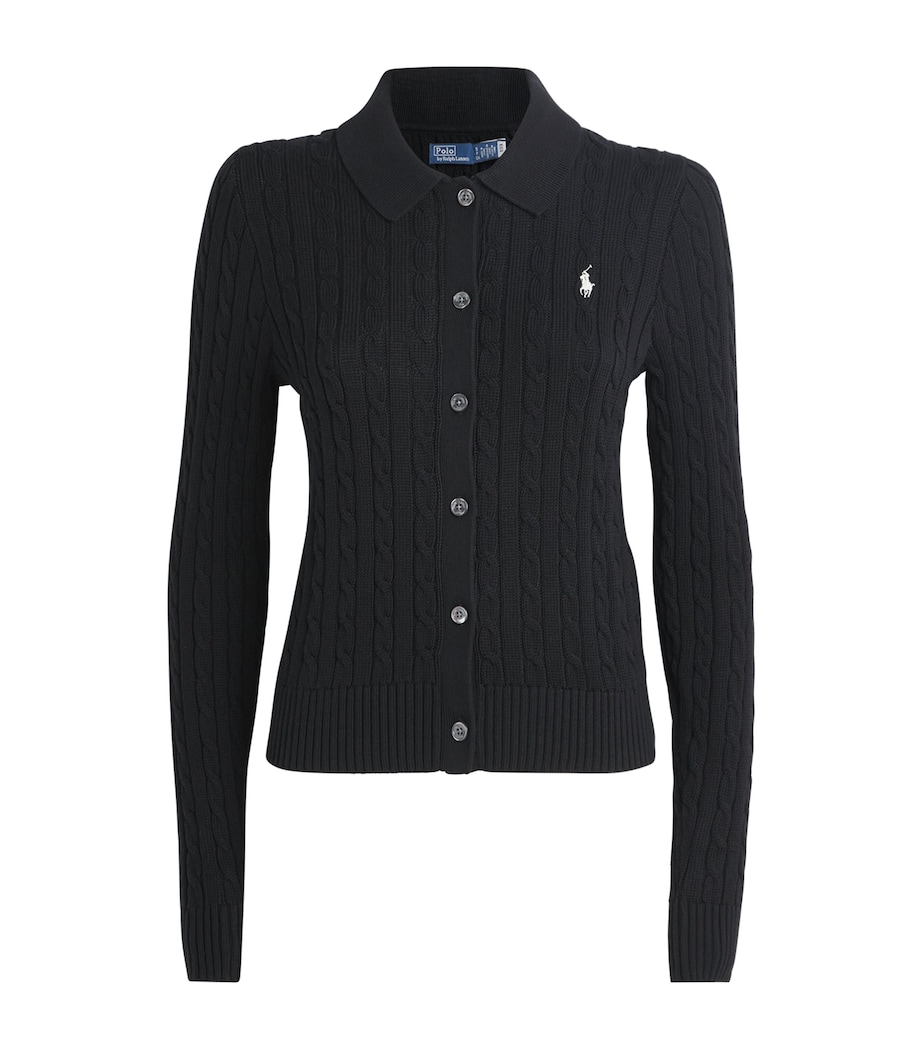 Cotton Polo Pony Cable-Knit Cardigan POLO BLACK Image 1