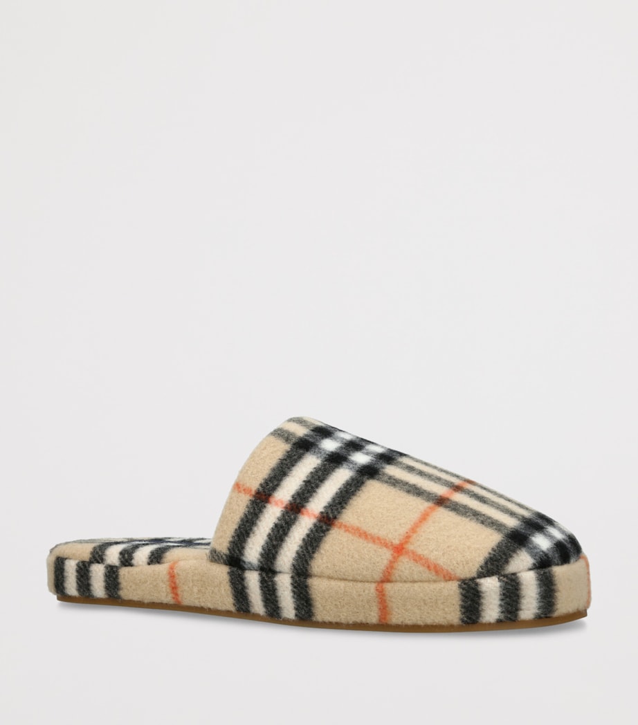 Wool-Blend Check Slippers BEIGE COMB Image 3