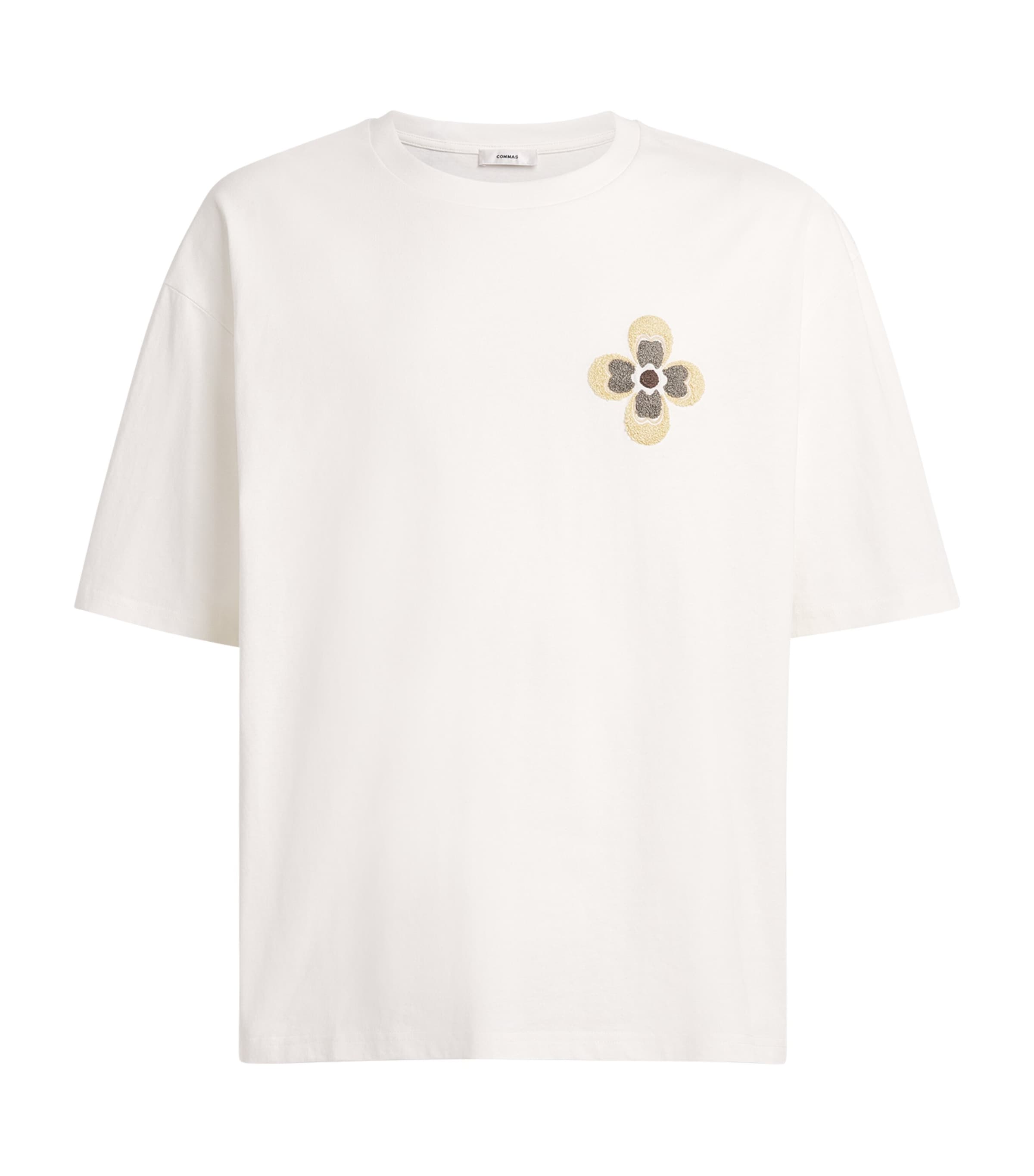 Cotton Floral Embroidery T-Shirt WHITE Image 1
