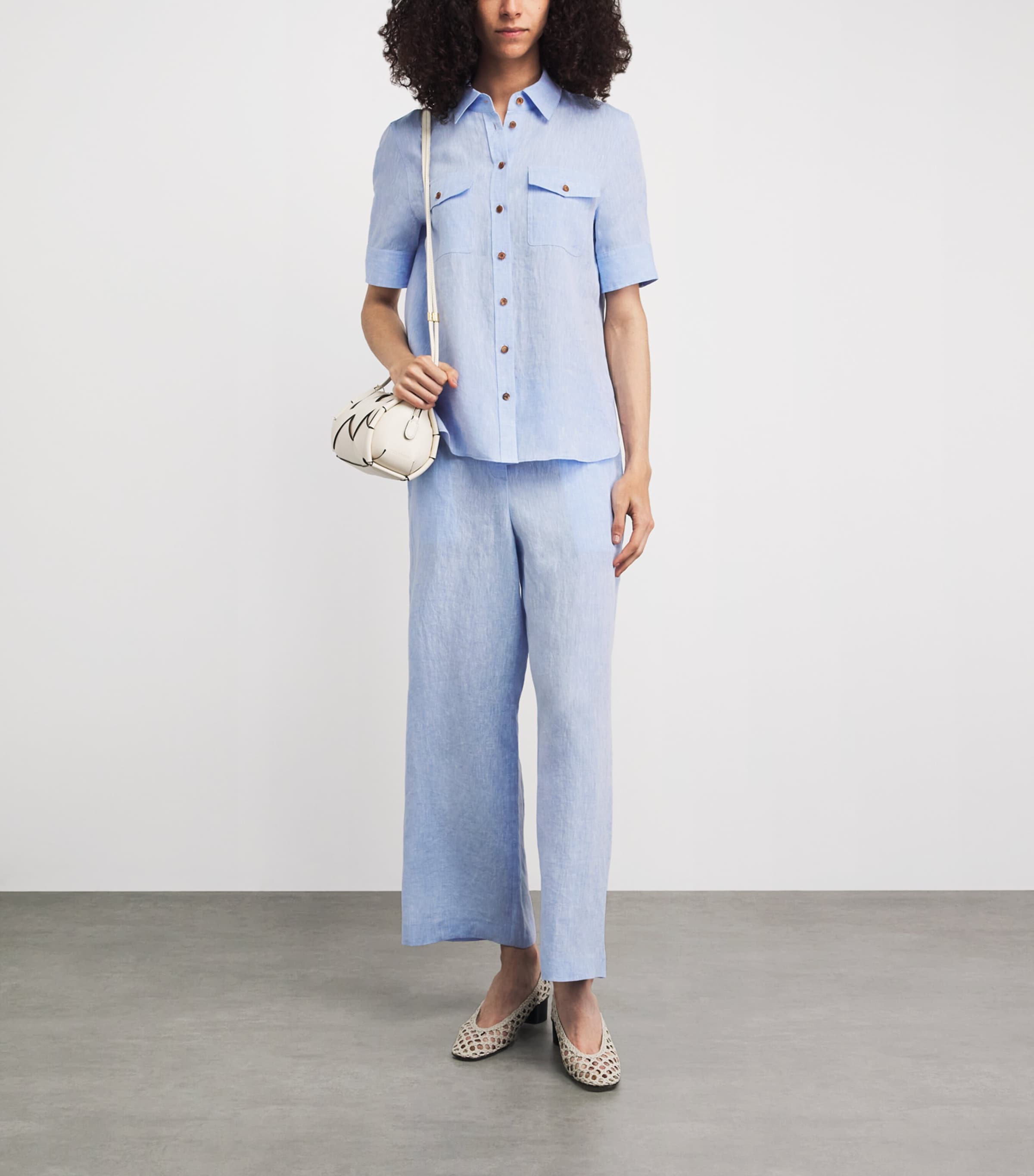 Lafayette 148 Womens Linen Twin-Pocket Shirt Delme Delph Blu Mlng Image 2