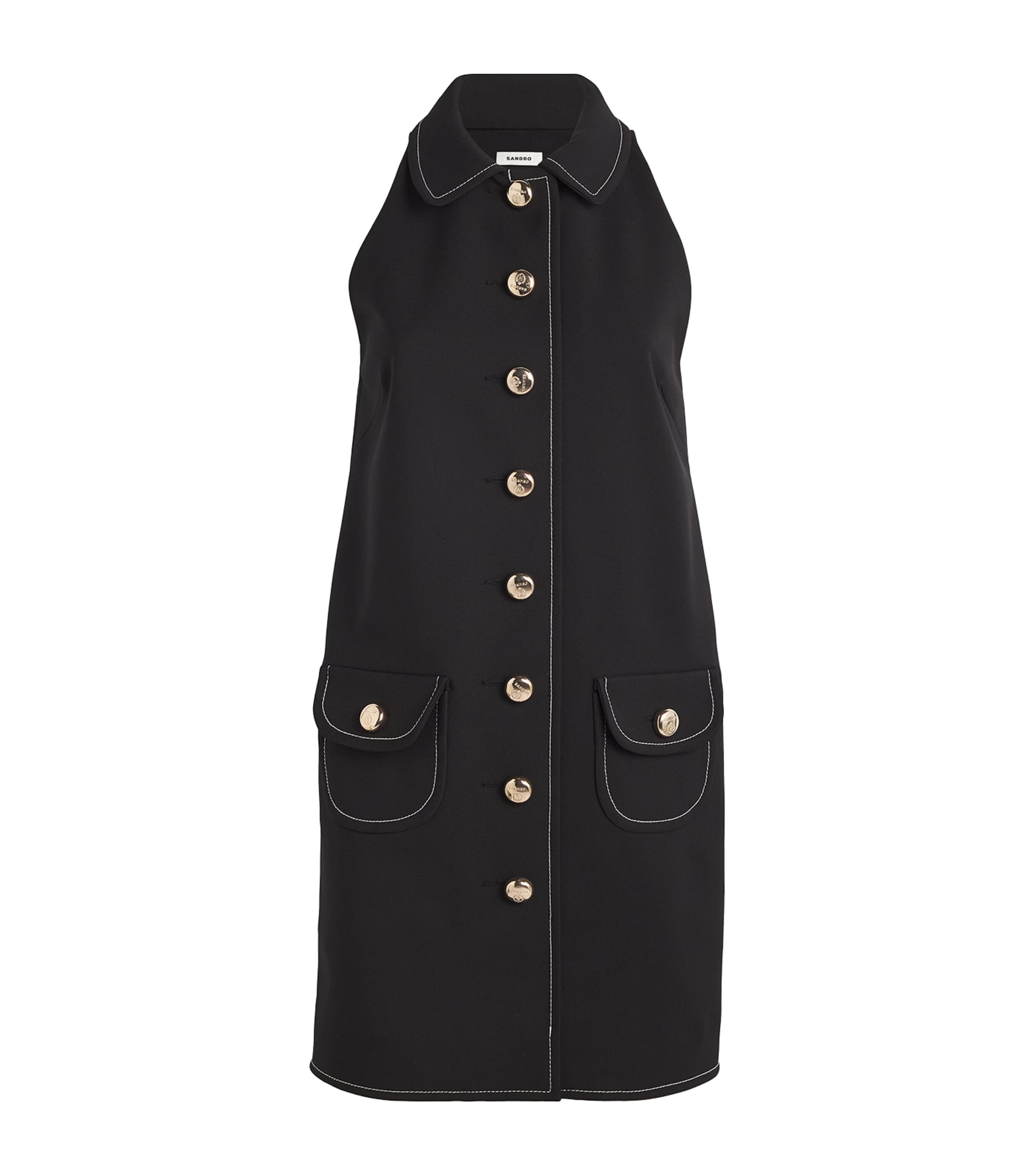Sandro Topstitched Mini Shirt Dress In Black