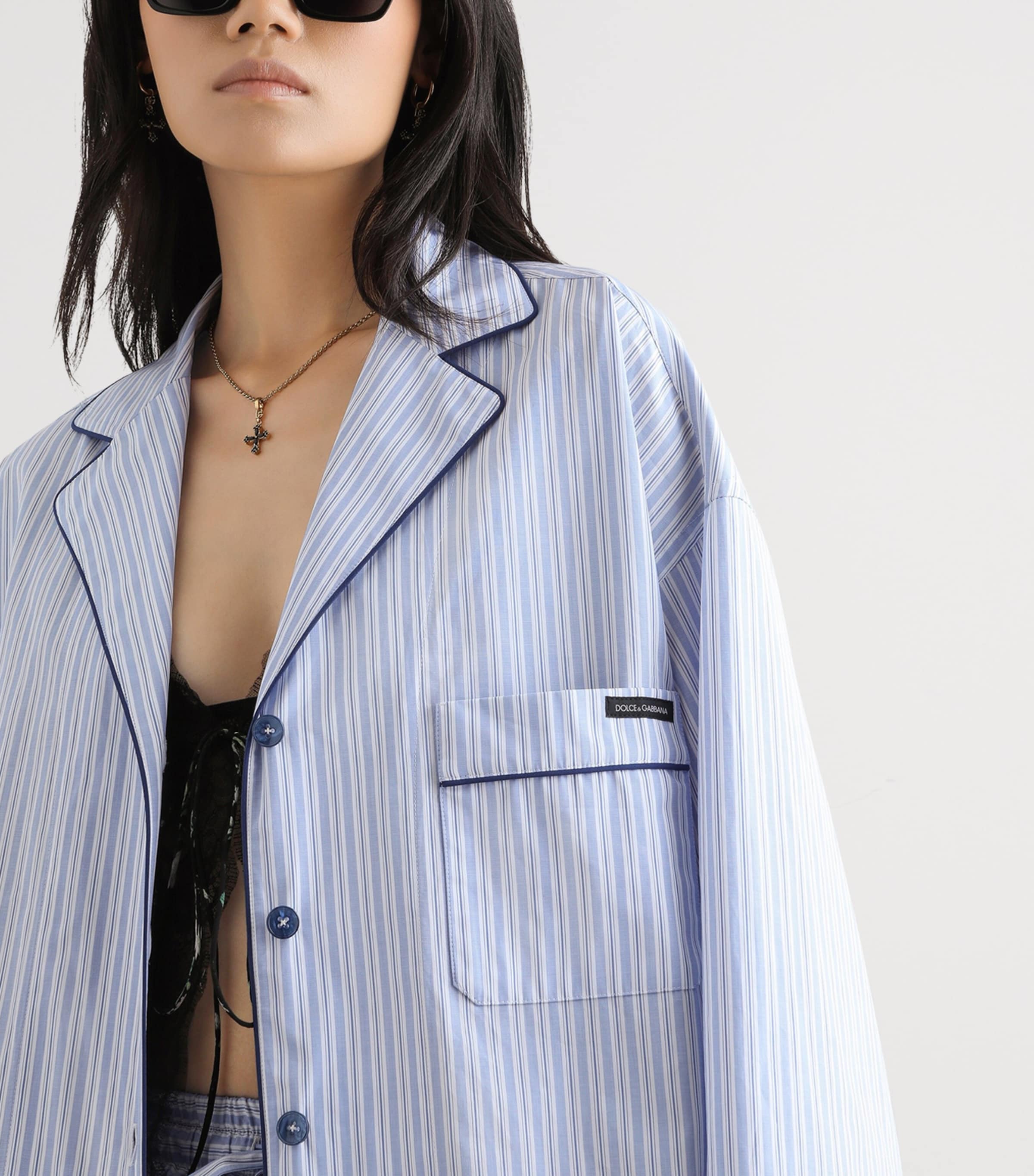 Dolce&Gabbana Womens Cotton-Silk Stripe Oversized Shirt Stri Image 4
