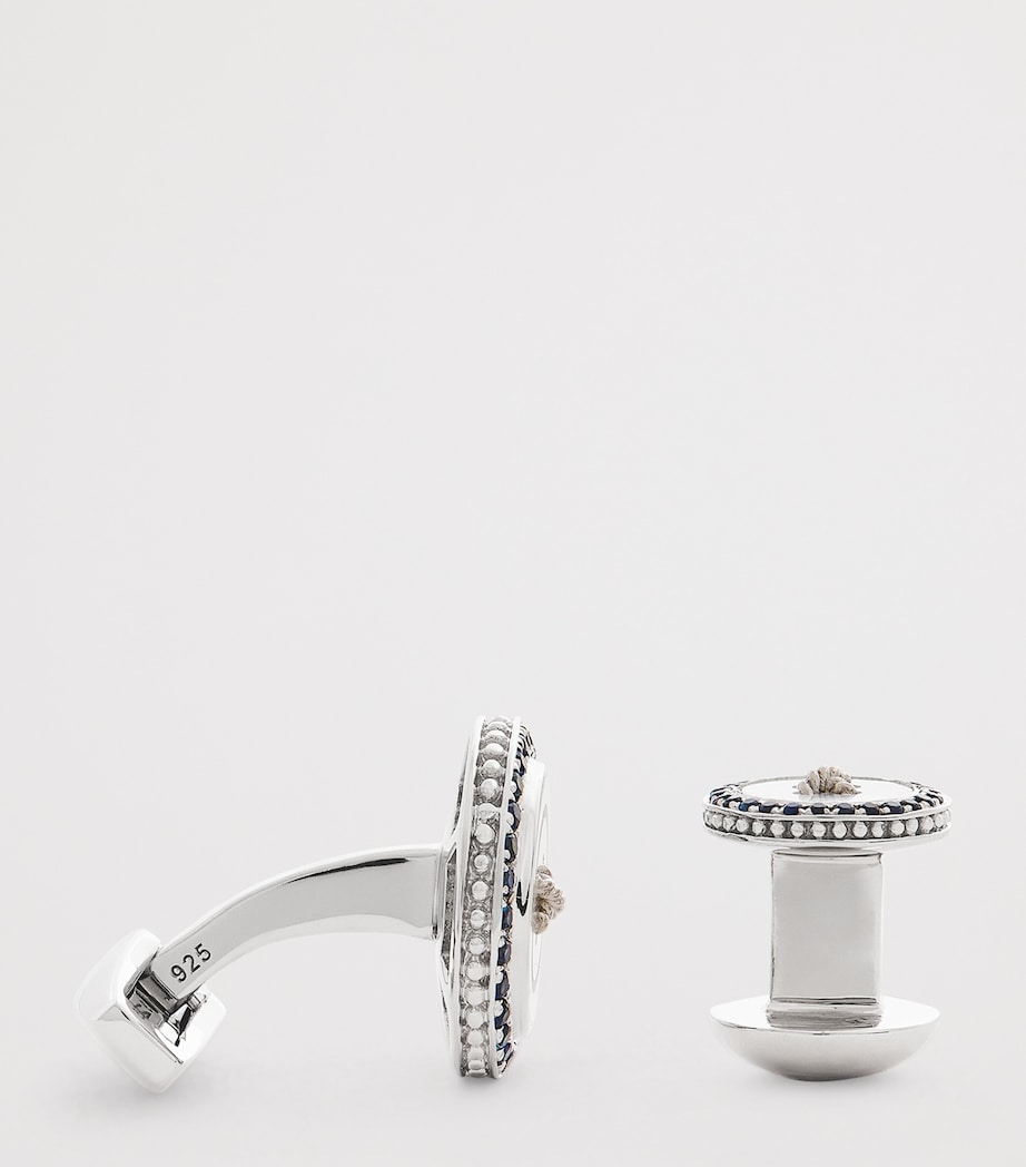 Set of 4 Rhodium-Plated Sapphire Button Cufflinks SILVER Image 3