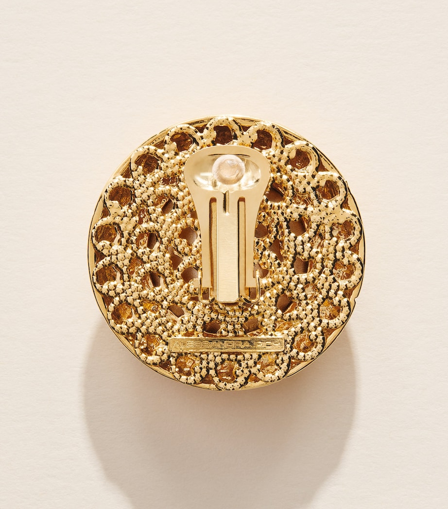 Alessandra Rich Embellished Round Clip-On Earrings Red Gold Image 3