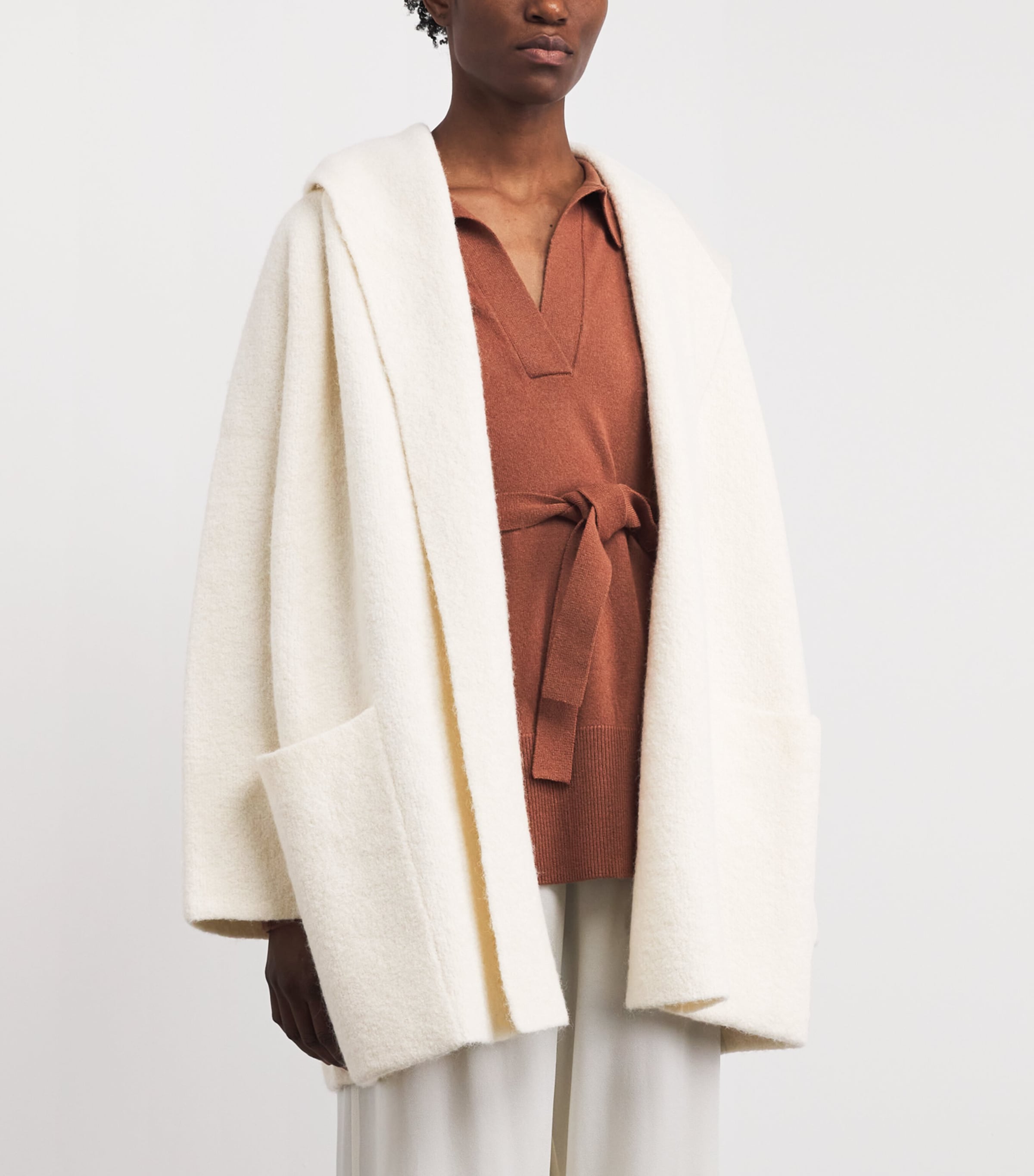Lauren Manoogian Womens Alpaca-Merino Double-Faced Scarf Coat Raw White Image 4