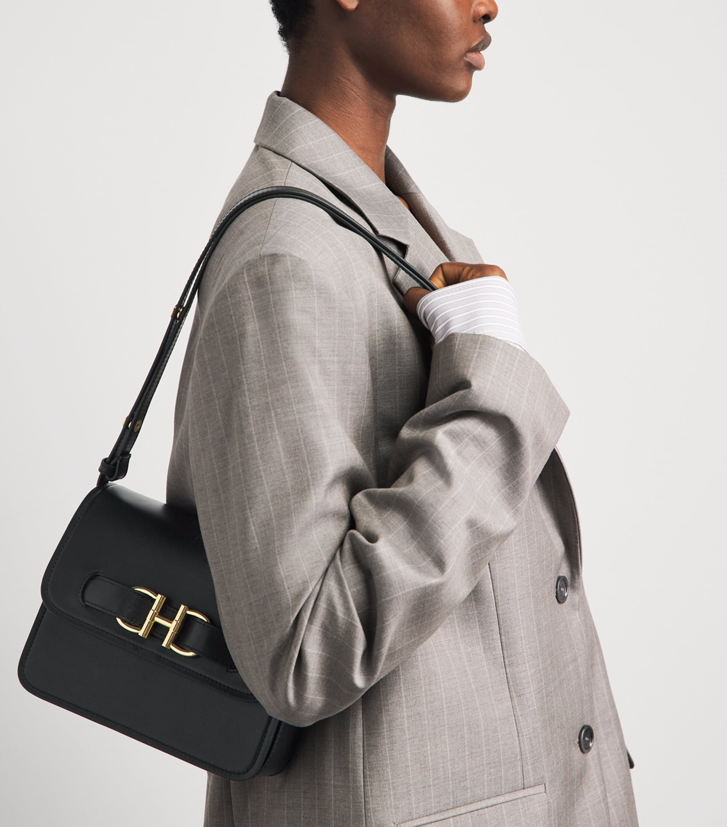 Harrods Leather Snaffle Cross-Body Bag Black Image 2