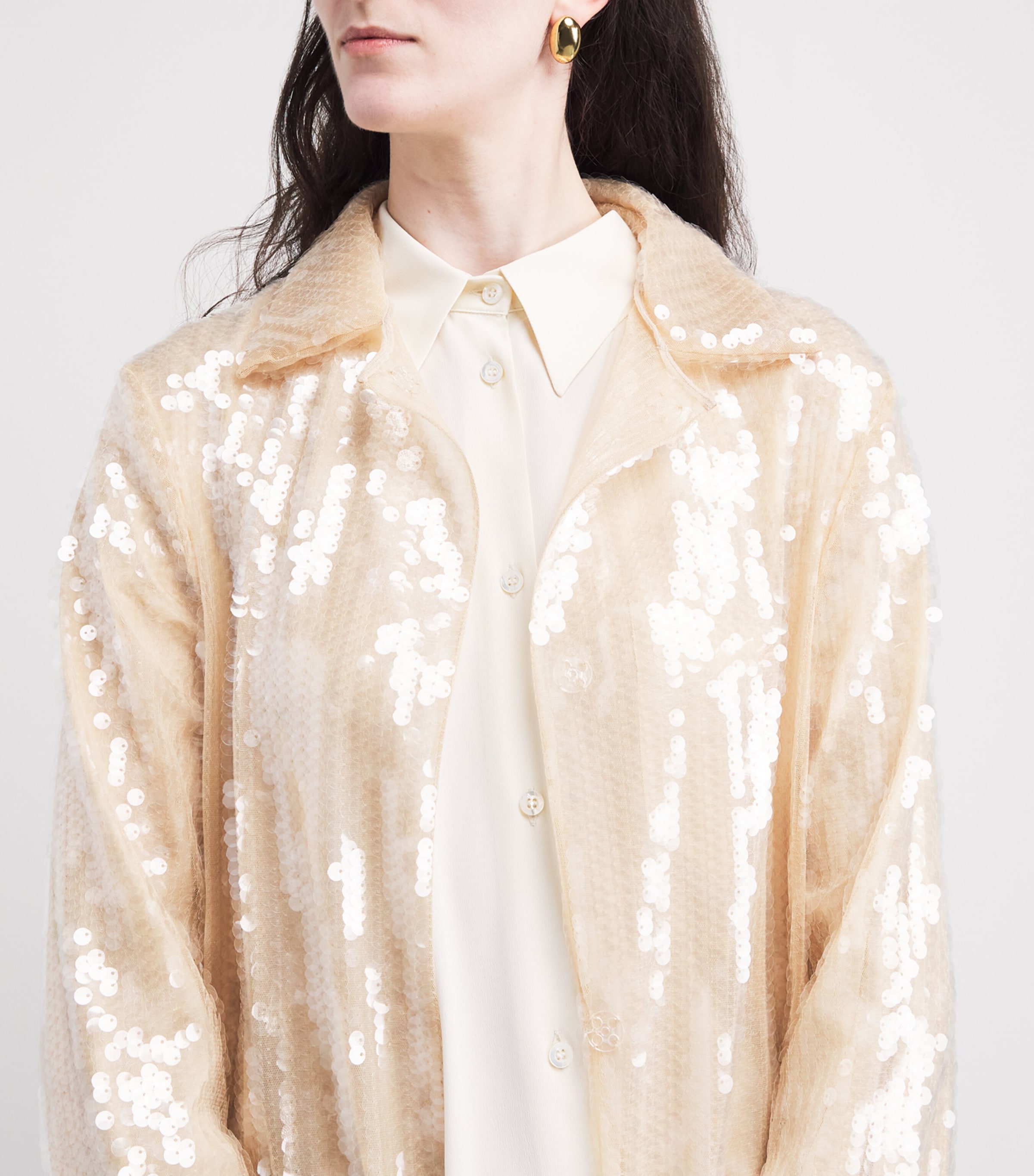 Fabiana Filippi Womens Sequinned Overcoat Nude Image 5