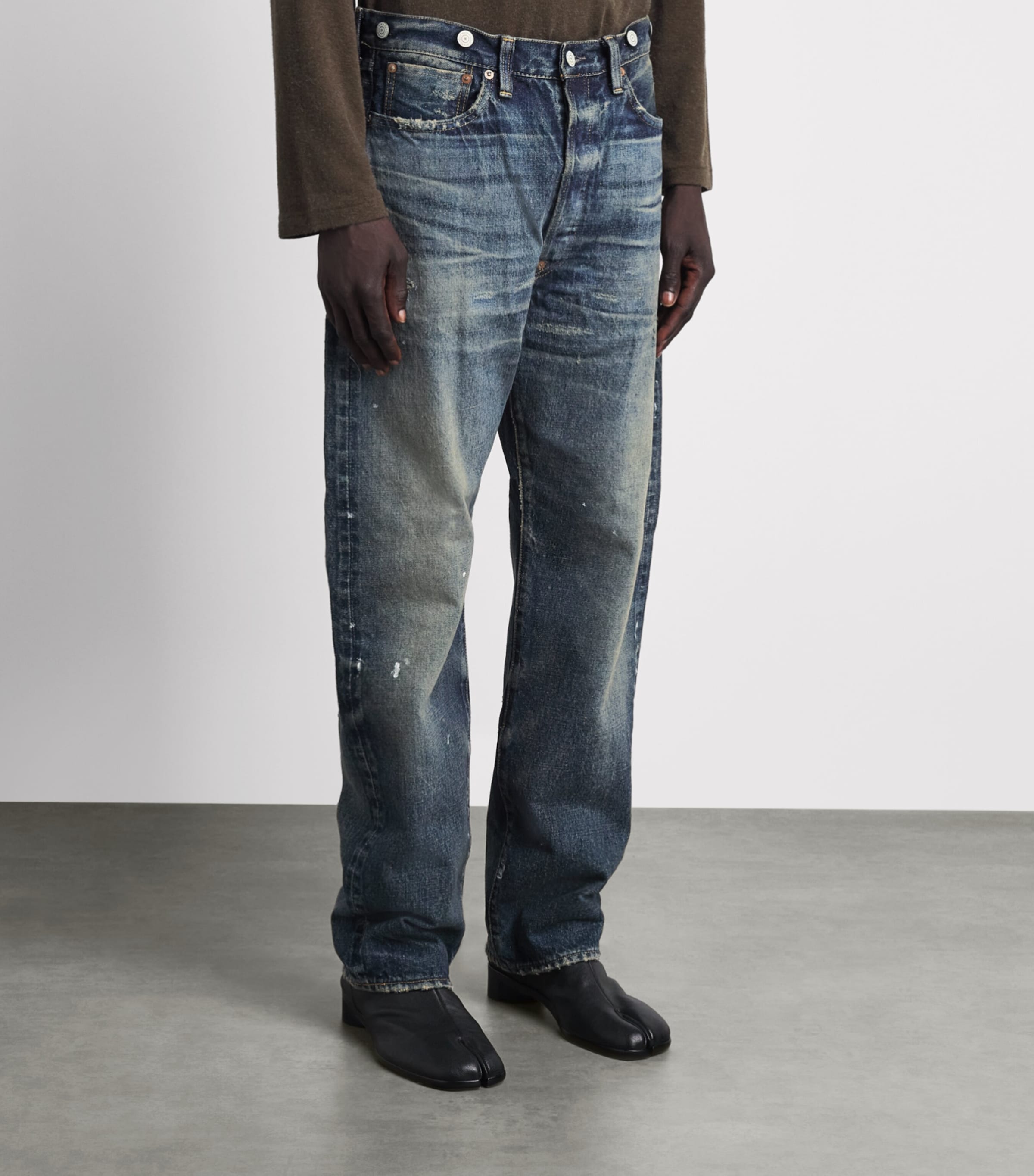 Junya Watanabe MAN Mens Distressed Patchwork Straight Jeans Indg X Gry/bk/grn Image 4