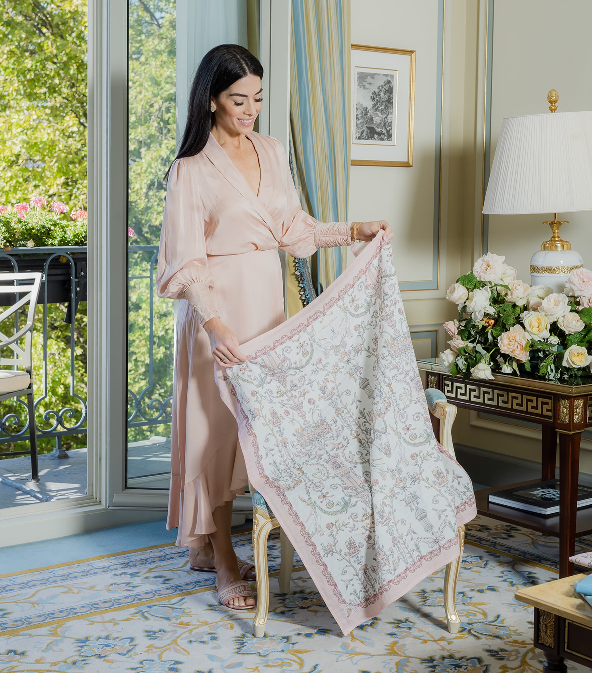 Atelier Choux x Caitlin Wilson Toile De Jouy Blanket (100cm x 100cm) Pink Image 2