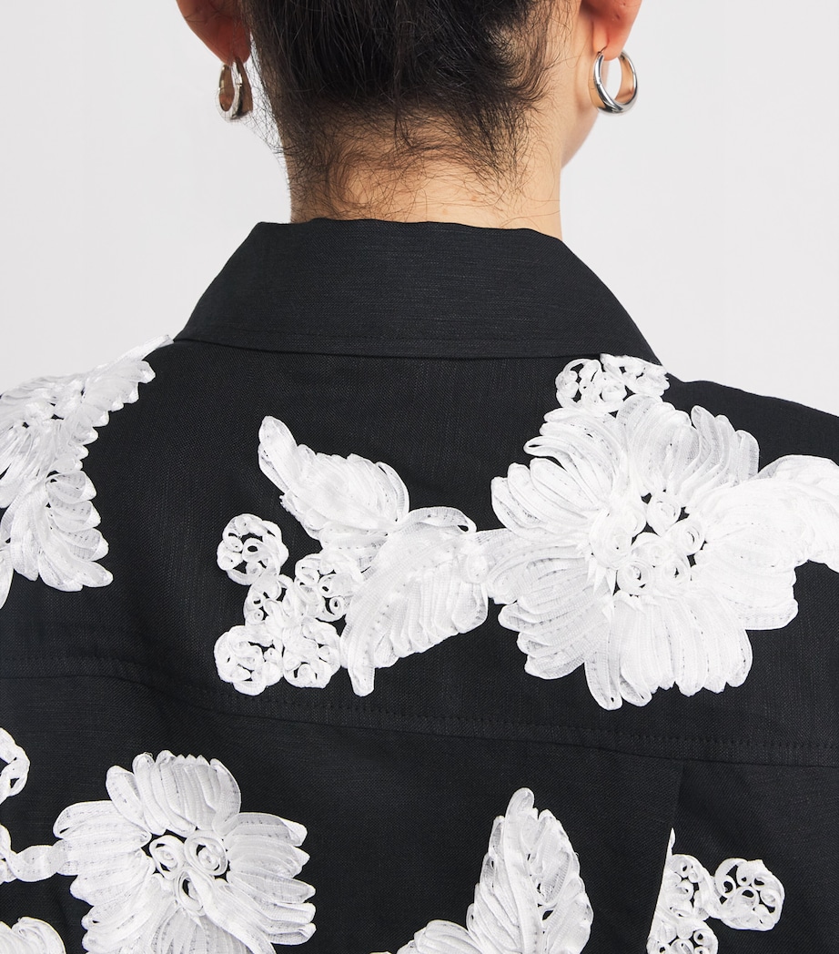 Linen-Blend Embroidered Shirt BLACK MULTI Image 6