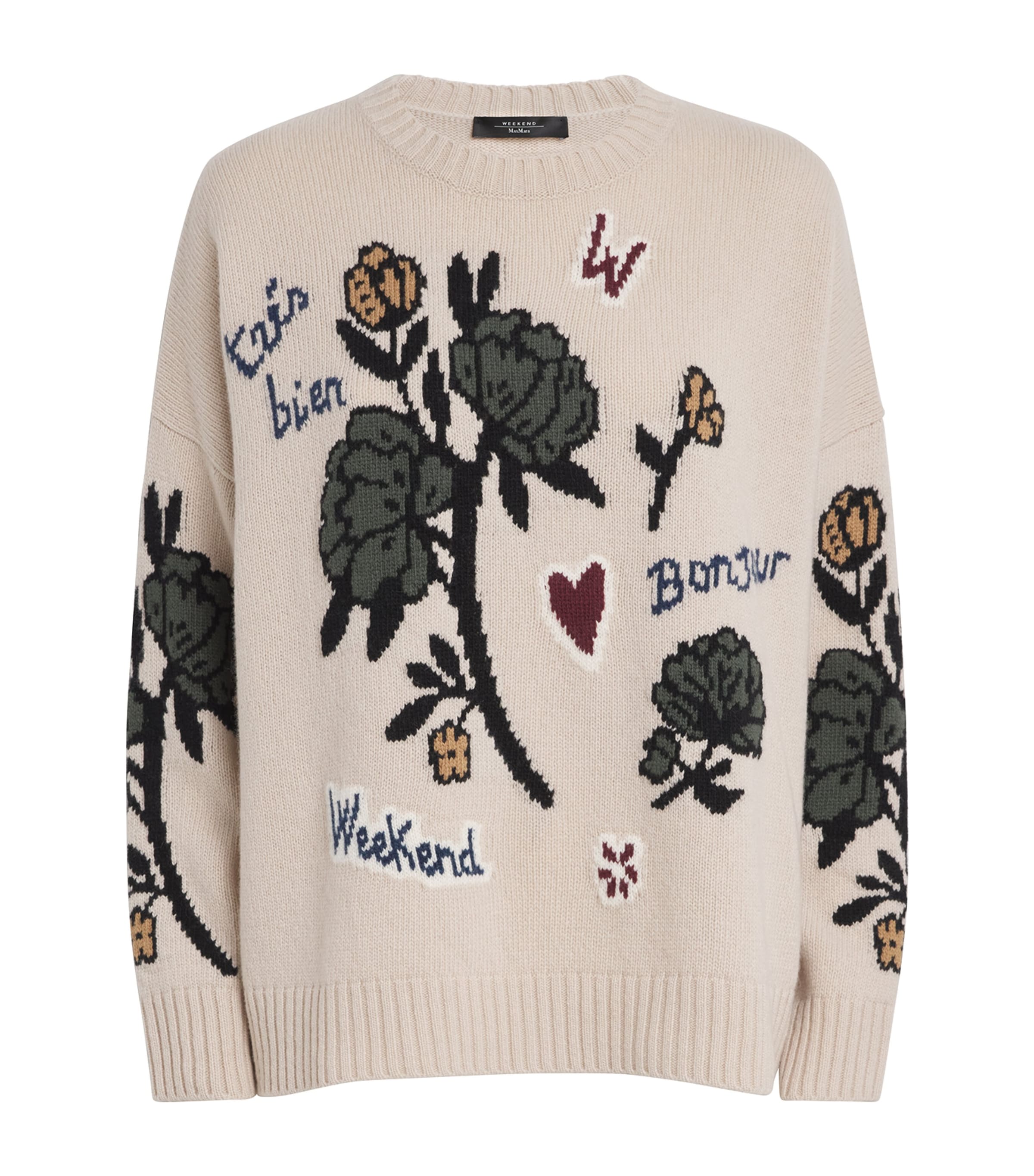 Weekend Max Mara Virgin Wool Intarsia Sweater In Neutral