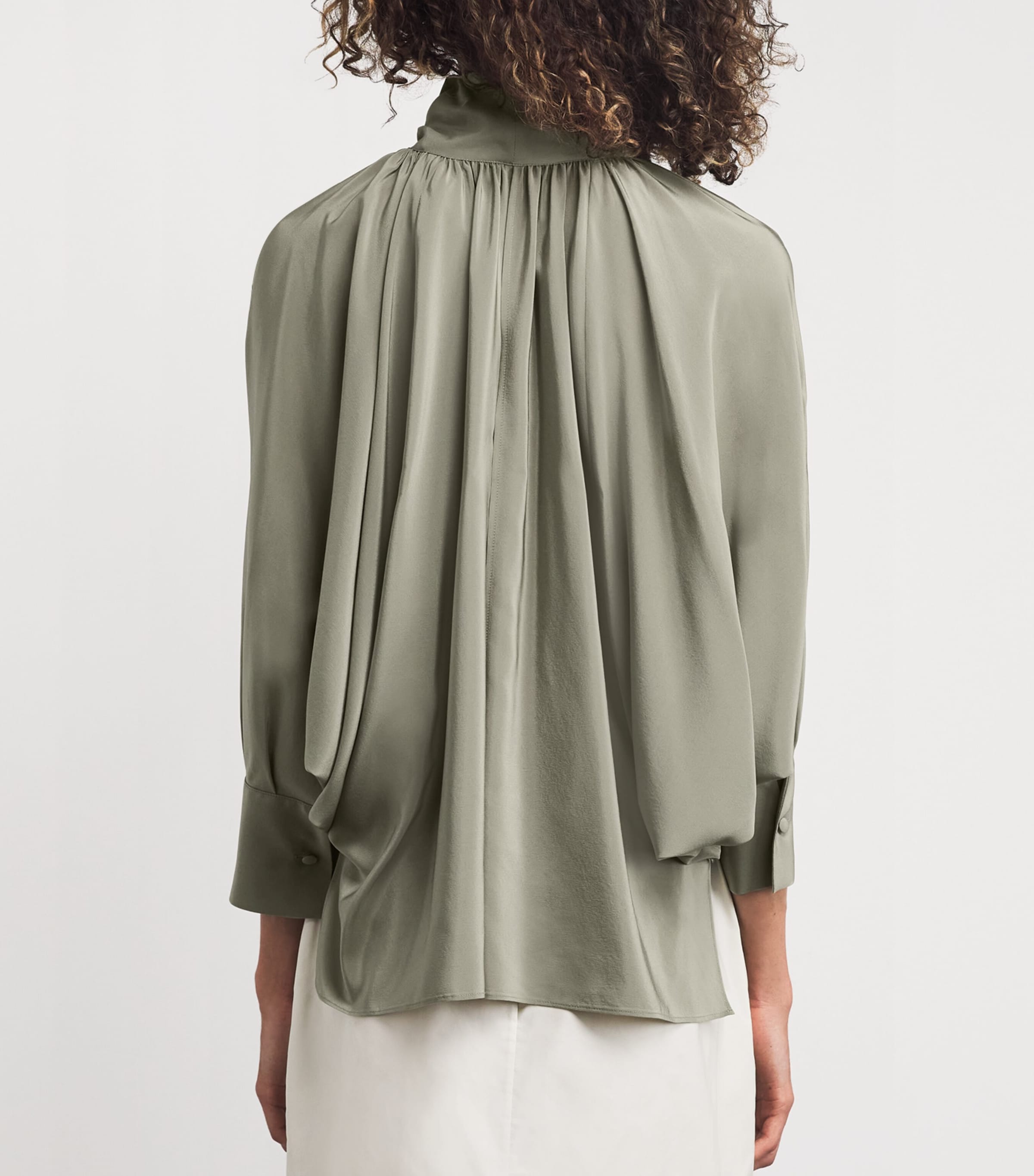 Silk Tie-Neck Blouse SAGE GREEN Image 4
