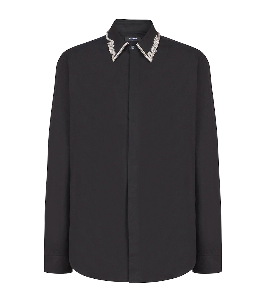 Balmain Mens Cotton Poplin Embroidered Shirt Ehv Noir/cristal Image 1