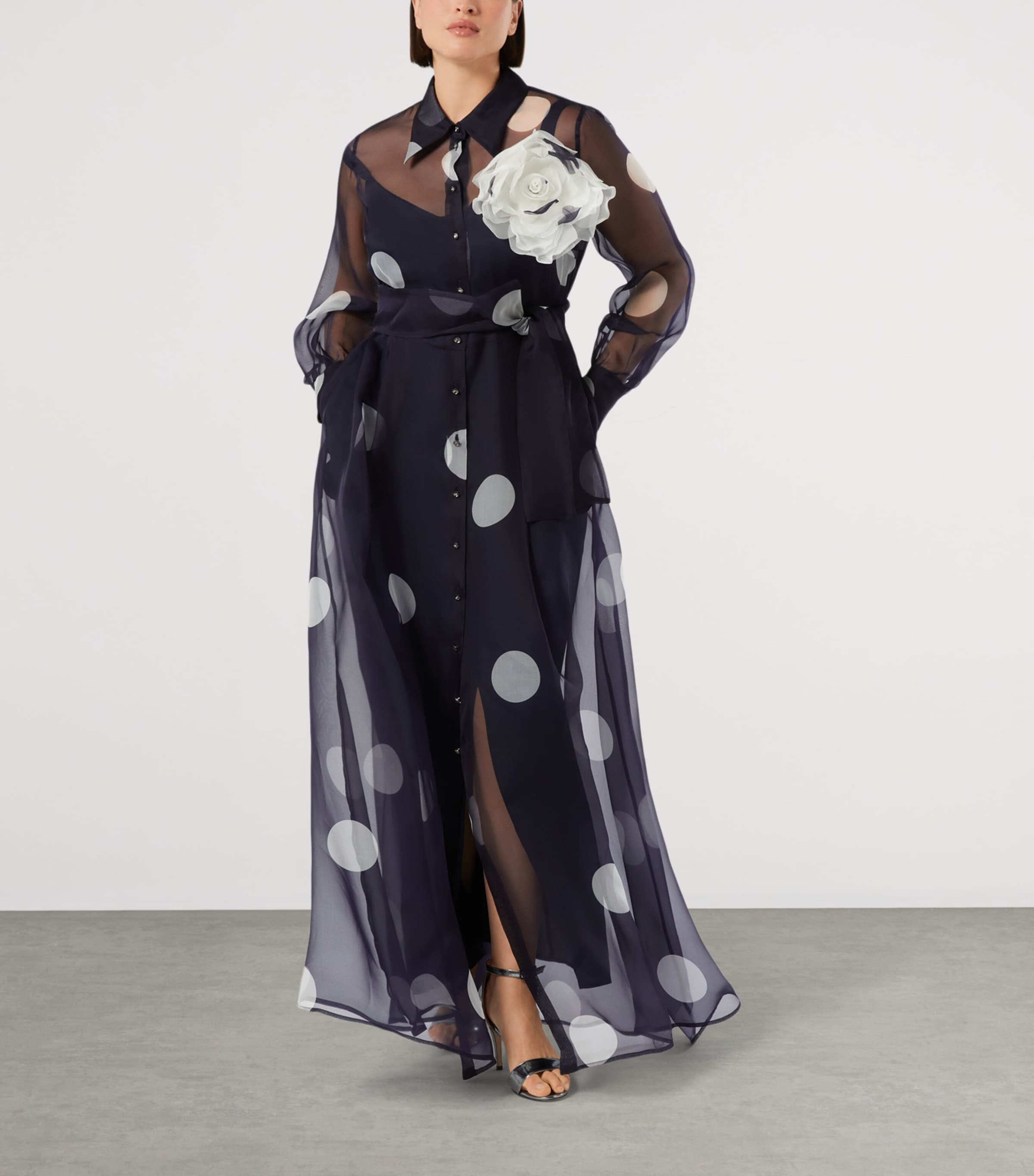 Marina Rinaldi Womens Silk Polka Dot Maxi Shirt Dress Ultramarine Image 4