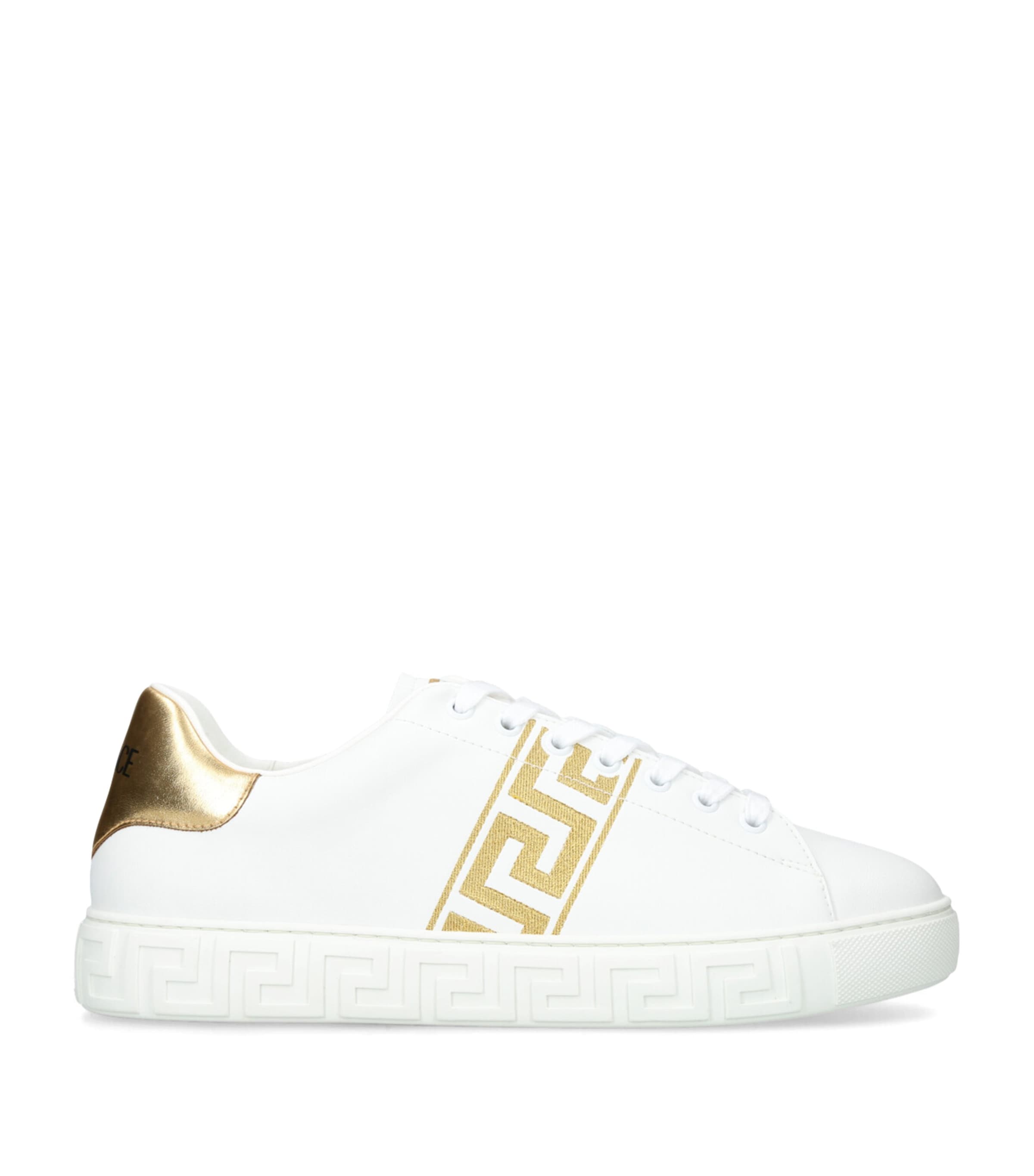 Versace Leather Greca Sneakers In White