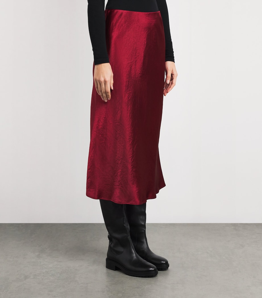 Crinkled Satin Midi Skirt 018 DARK RED Image 3