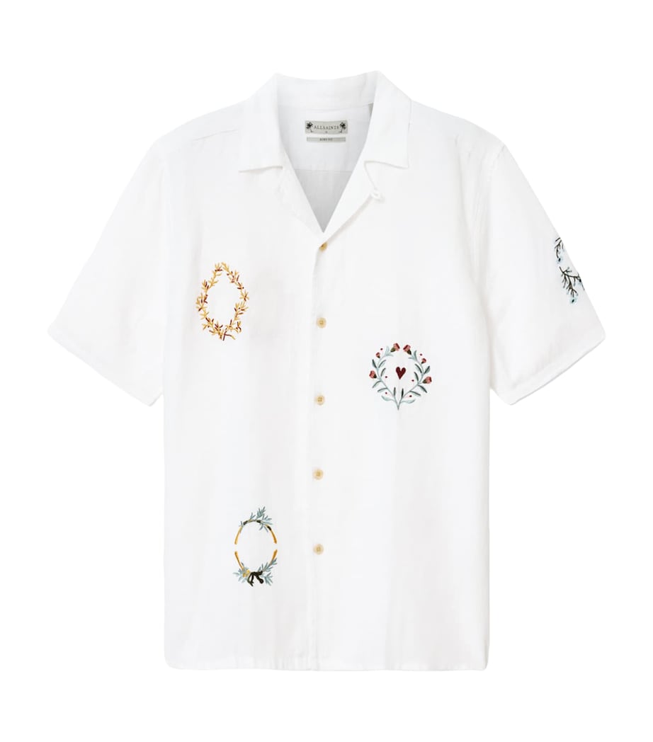 AllSaints Mens Linen Embroidered Deck Shirt Ecru Image 1